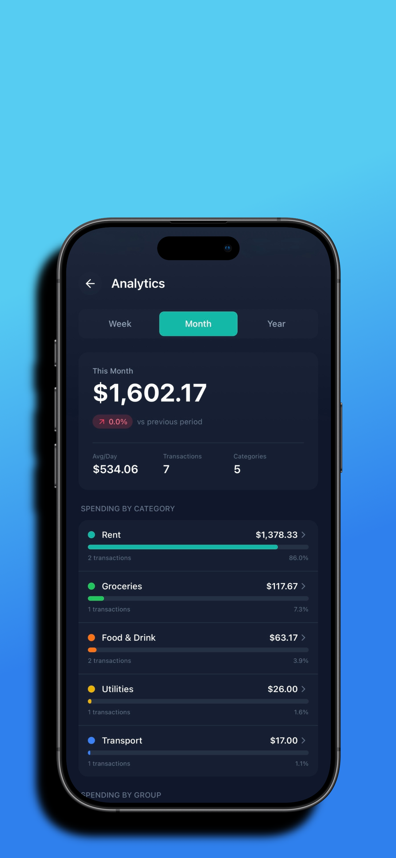 Tally Expense App displaying personal expense analytics for the month