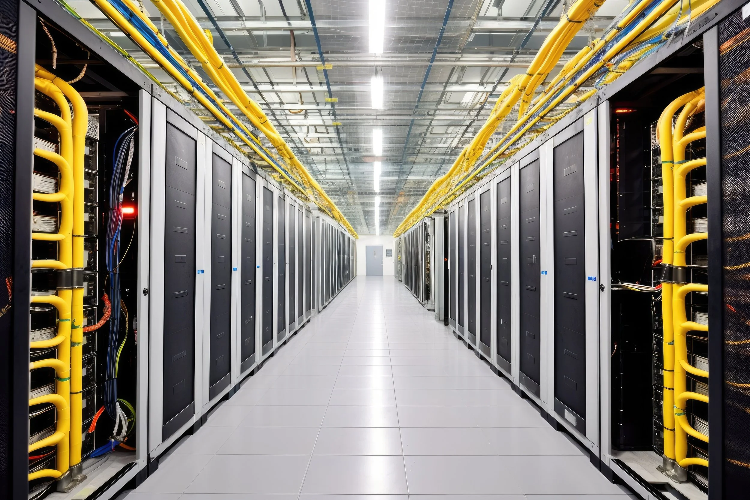 Data Center Hallway with cooling ducts installed