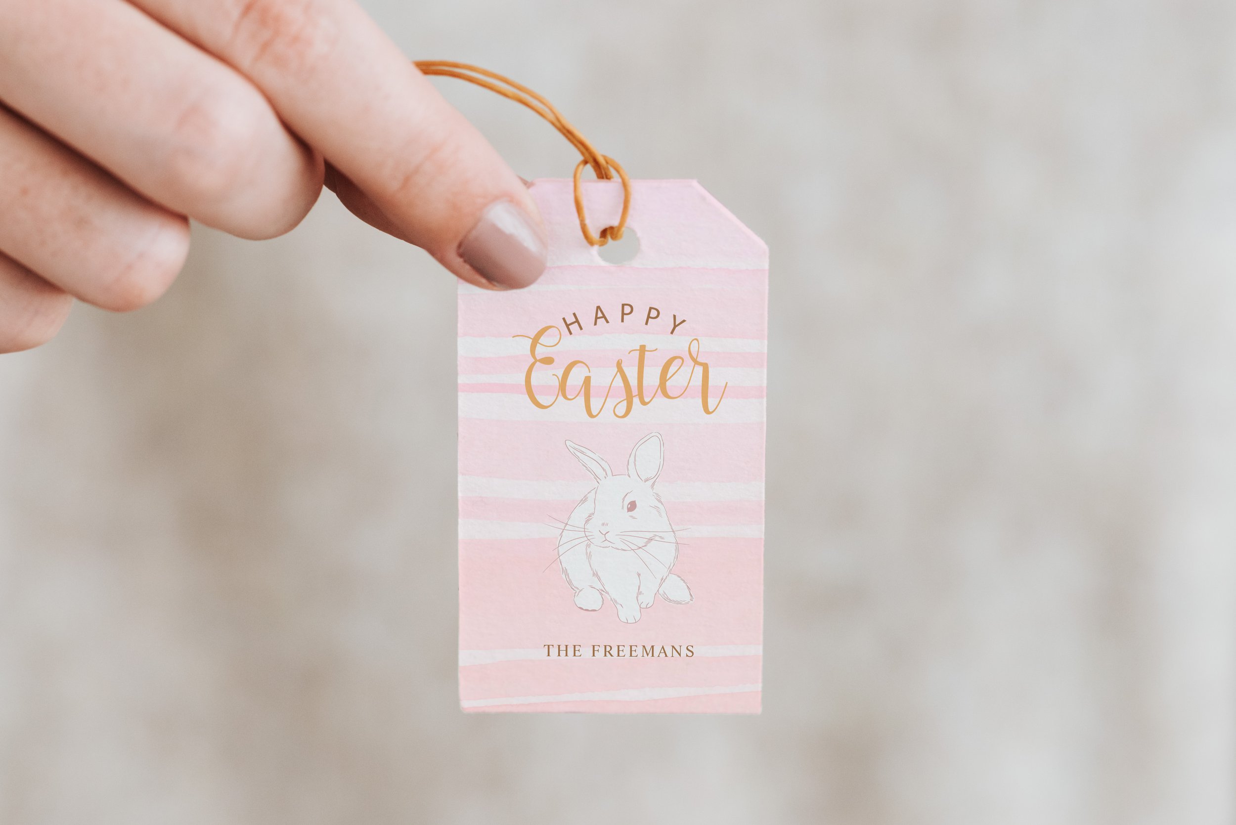 Personalized Happy Easter gift tag in soft pink pastel tones.