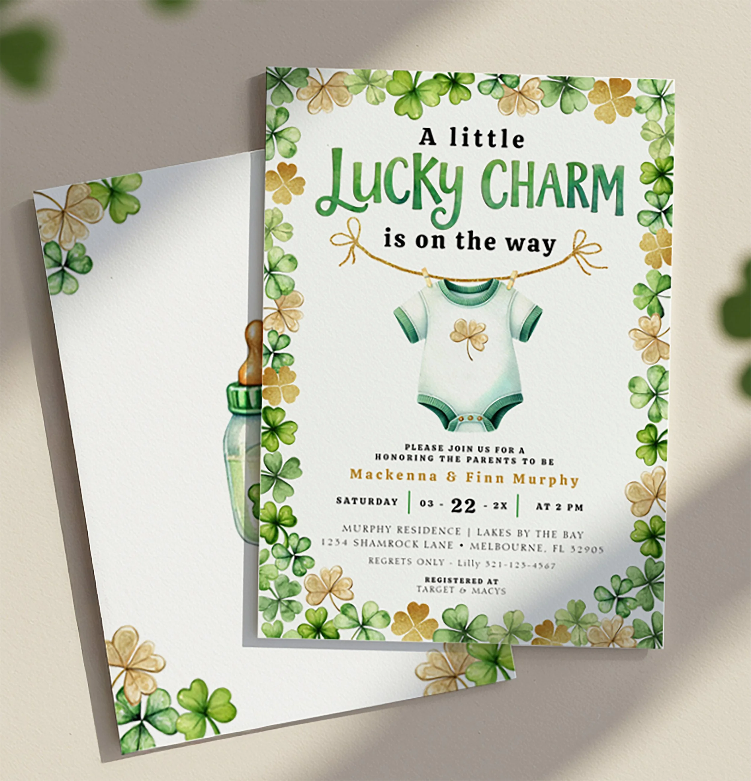 Lucky Charm Baby Shower Ideas with Clover &amp; Gold Details