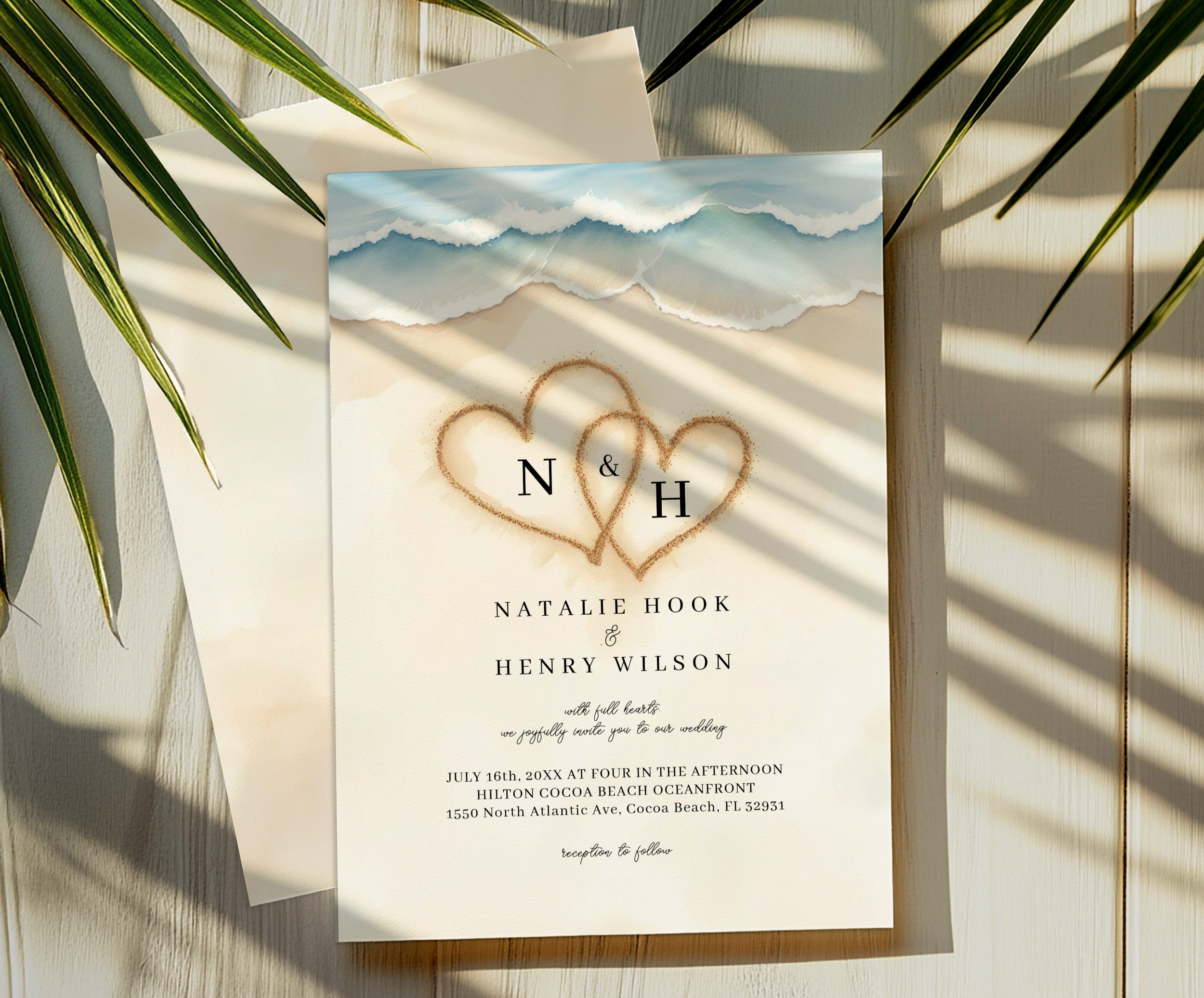 Watercolor Beach Wedding Paper Details for a Romantic Seaside Celebration