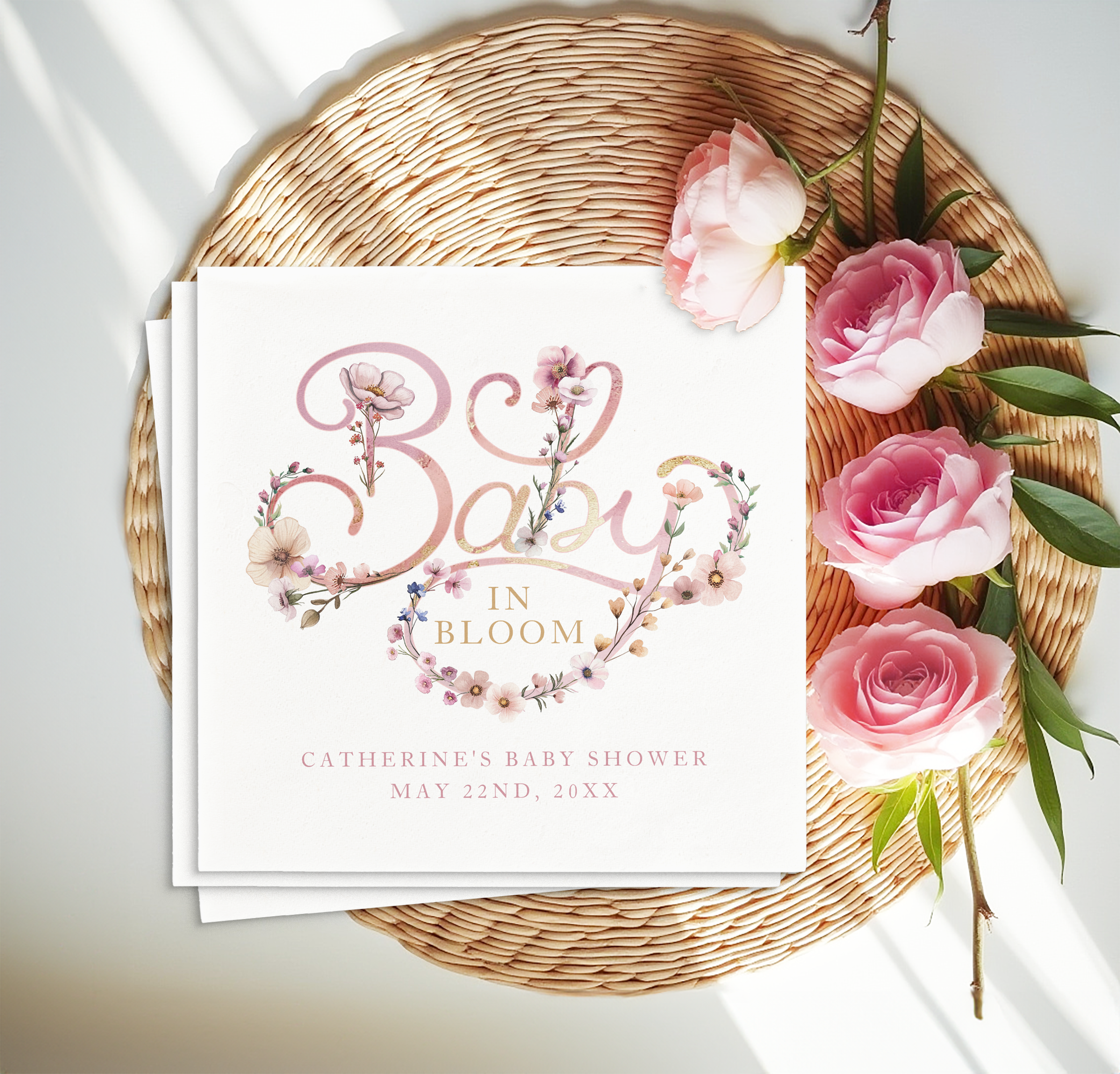 Wildflower Baby Shower Theme: Baby in Bloom in Dusty Pink