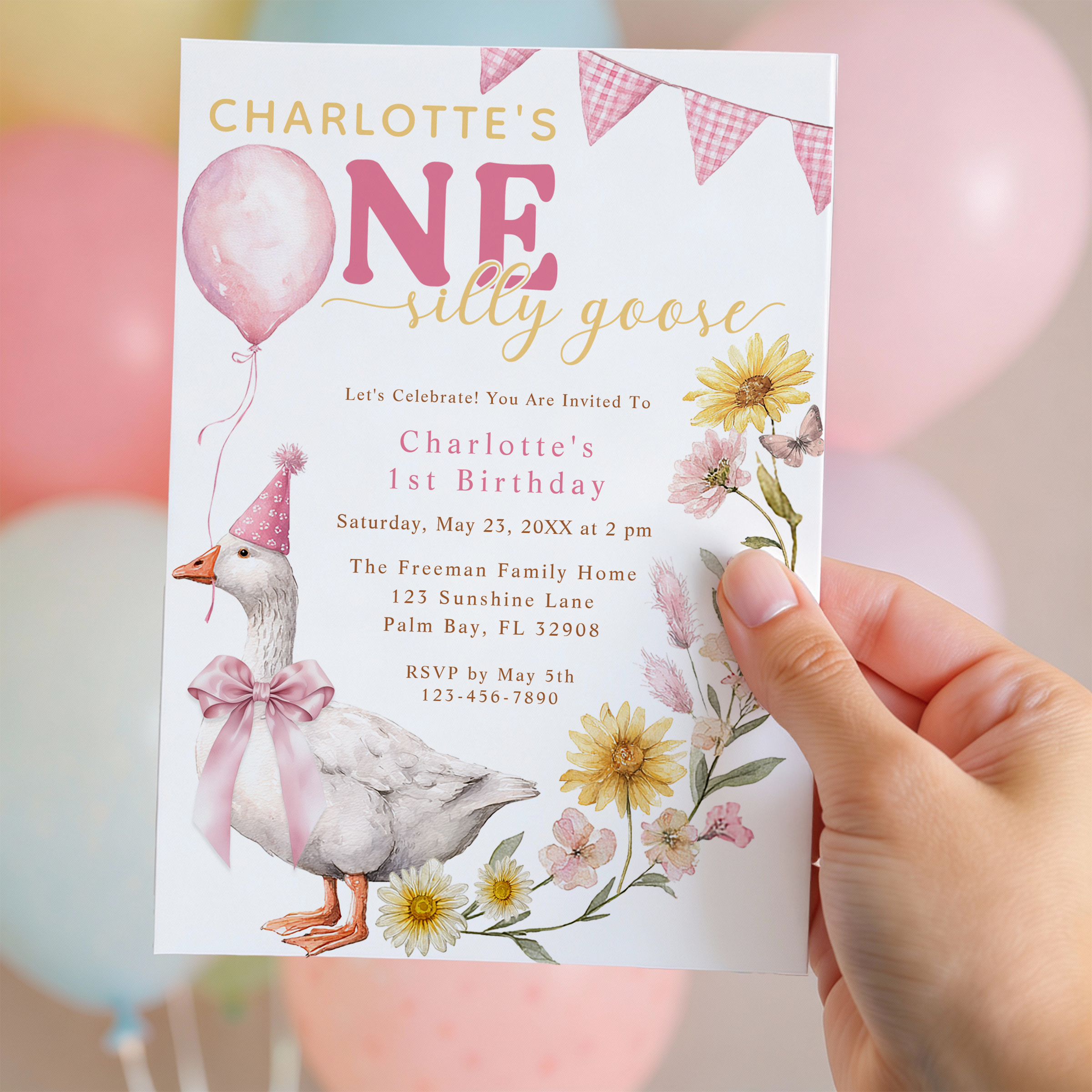 One Silly Goose 1st Birthday Party Ideas with Pink Bows &amp; Floral Charm