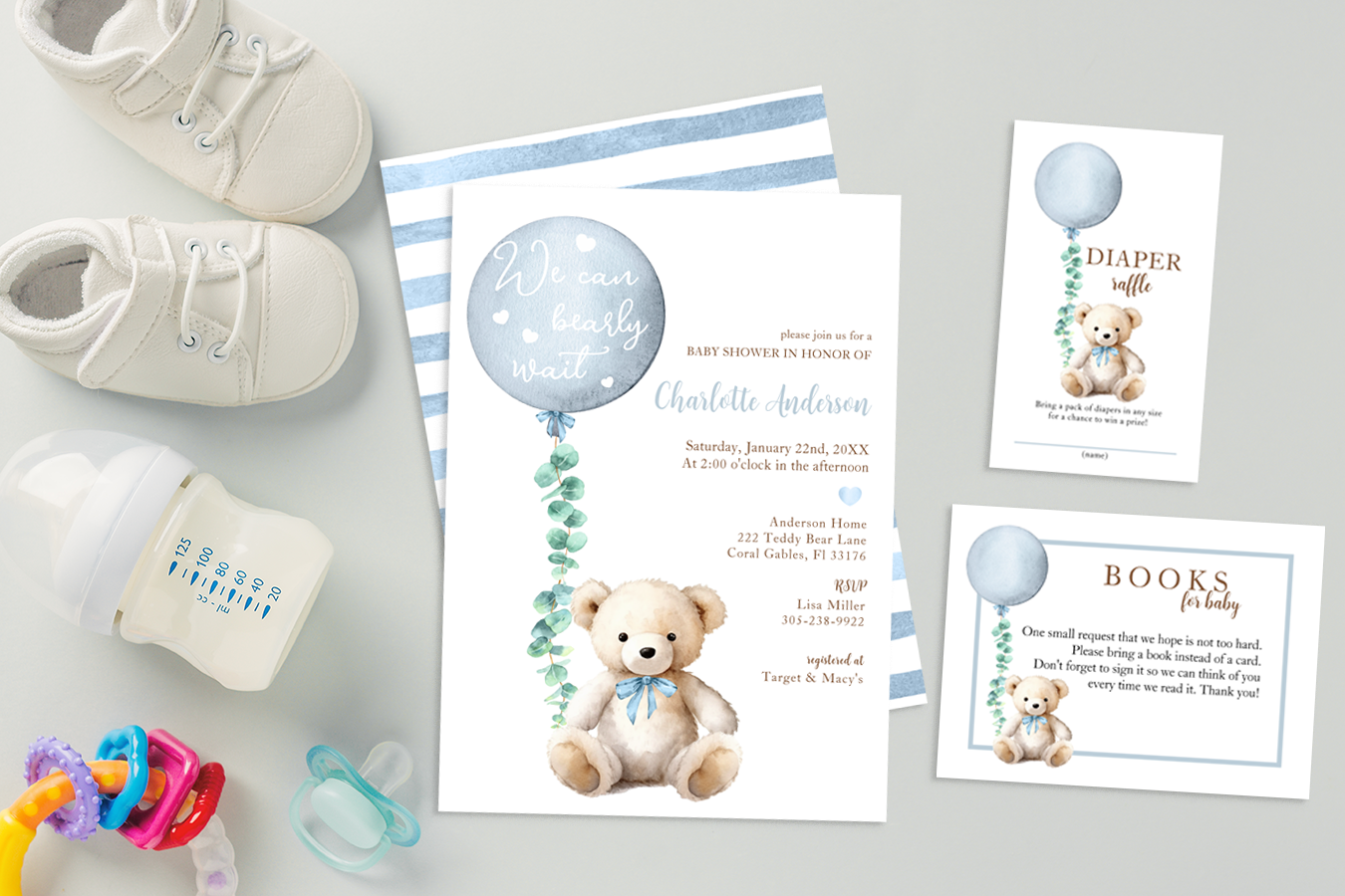 We Can Bearly Wait: A Sweet Blue Teddy Bear Baby Shower Theme