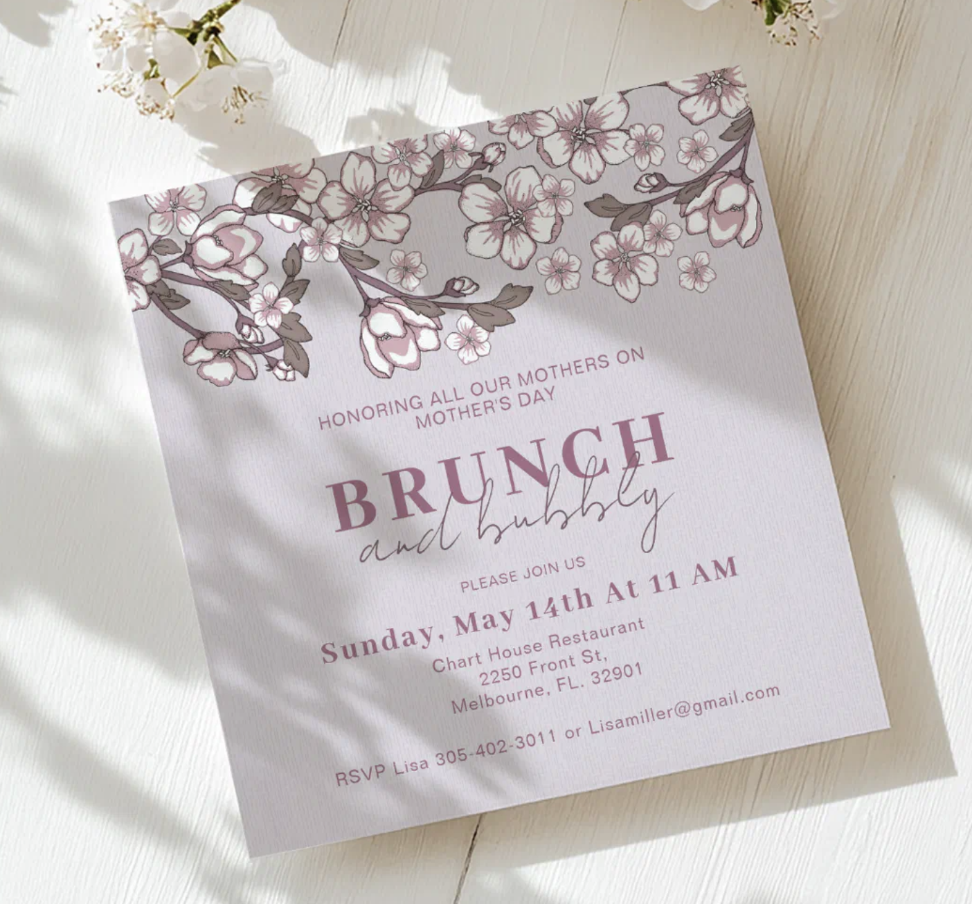 Elegant Mother’s Day Brunch Ideas with Lavender Floral Invitations