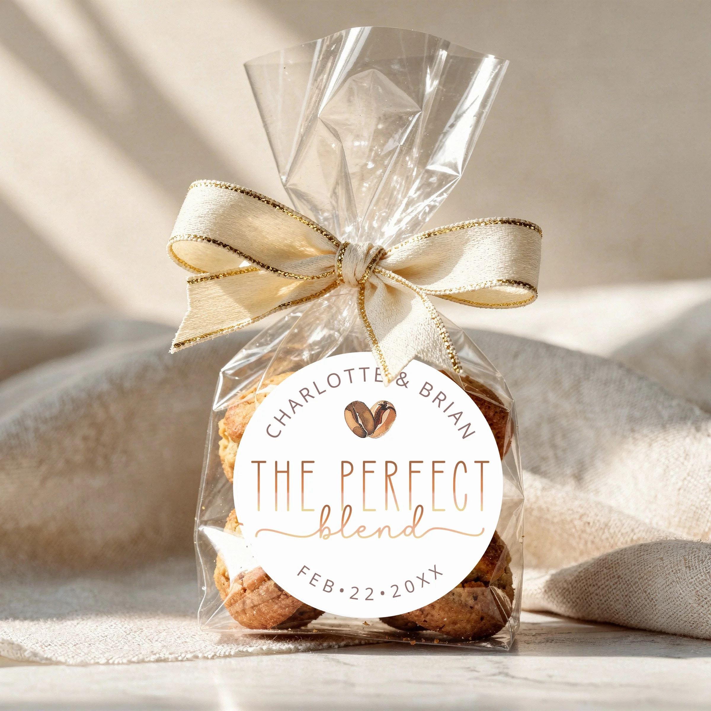The Perfect Blend coffee bridal shower favor sticker for treat packaging