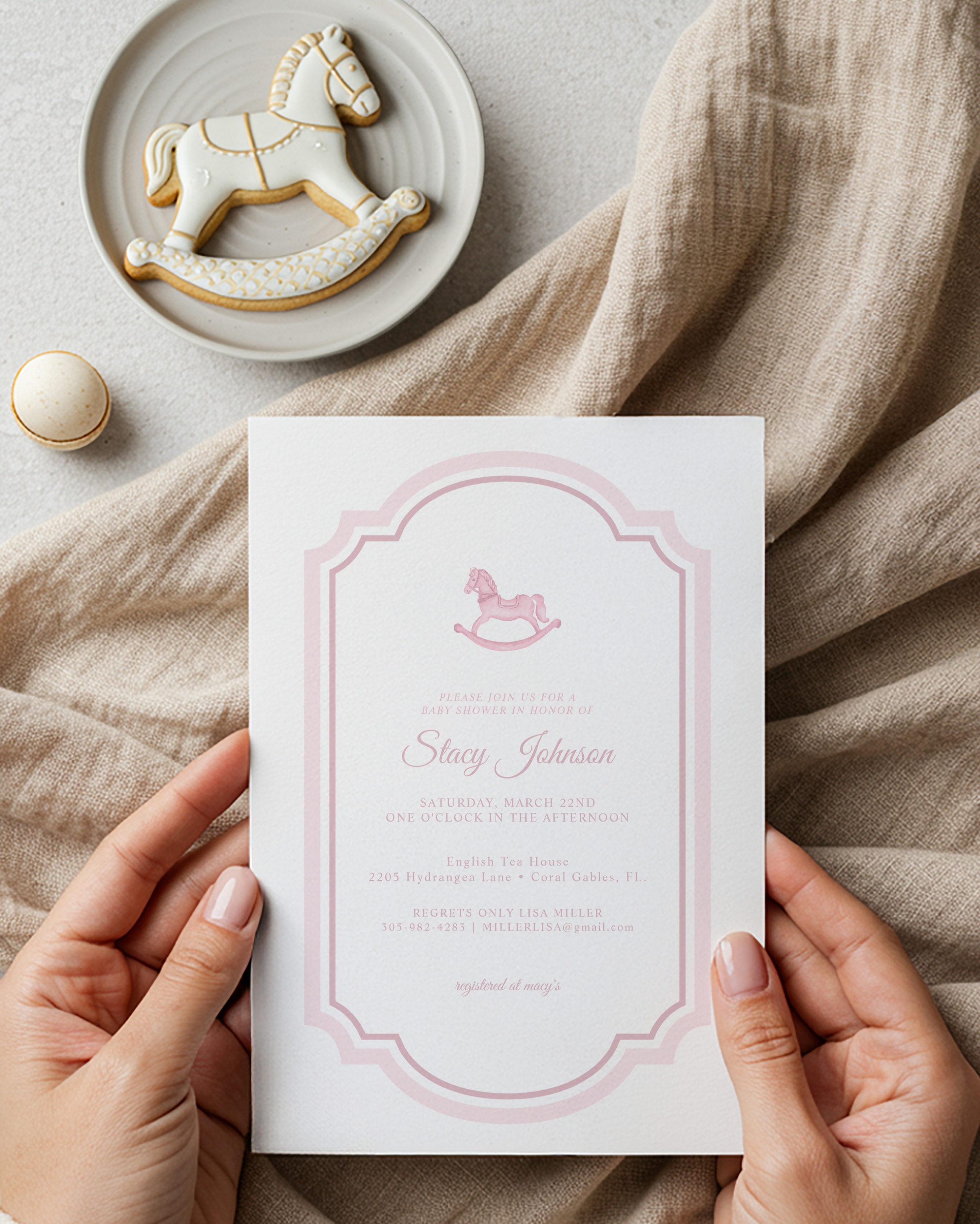 pink rocking horse baby shower invitation baby girl vintage baby shower theme