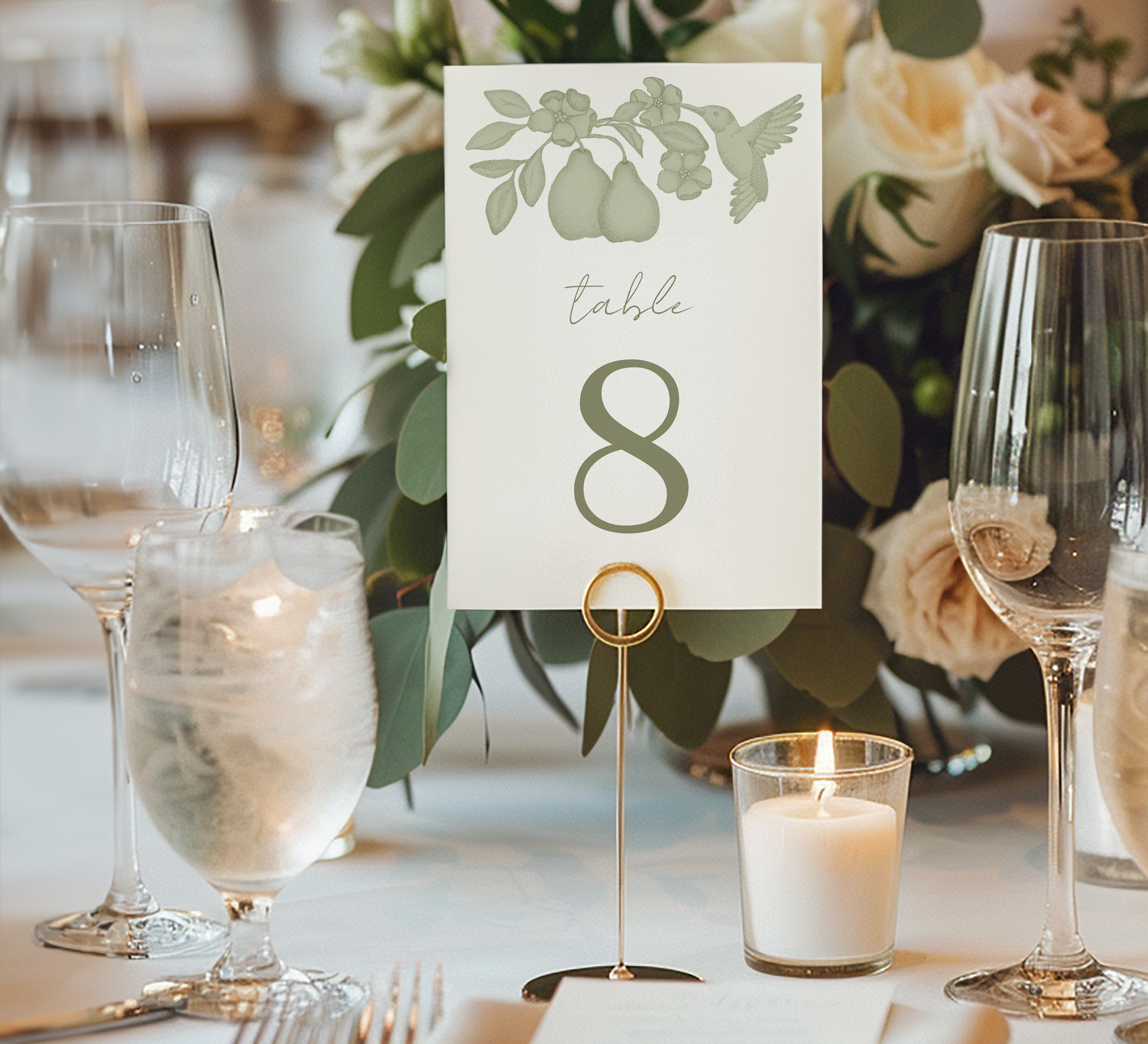 Sage green perfect pear bridal shower welcome sign on easel with soft vintage styling