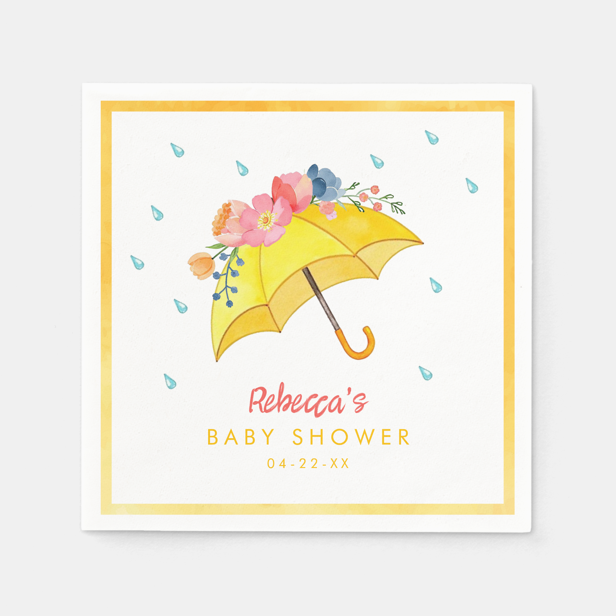 Personalized spring umbrella baby shower napkins