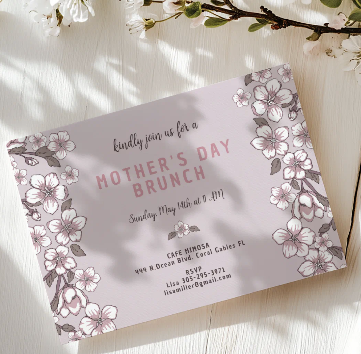 mother’s day brunch invitation lavender floral spring brunch invitation