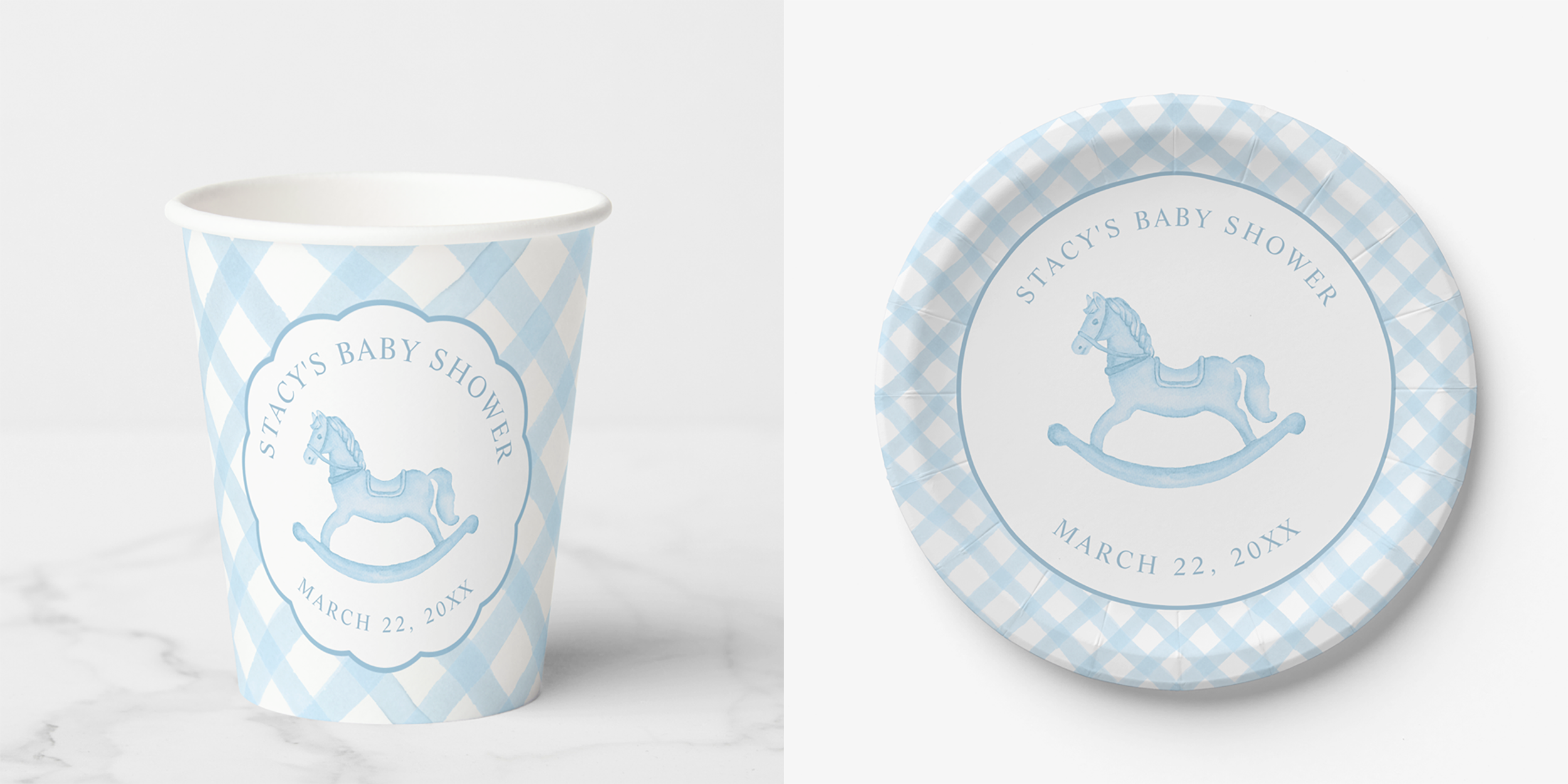blue rocking horse baby shower plates classic baby shower table decor