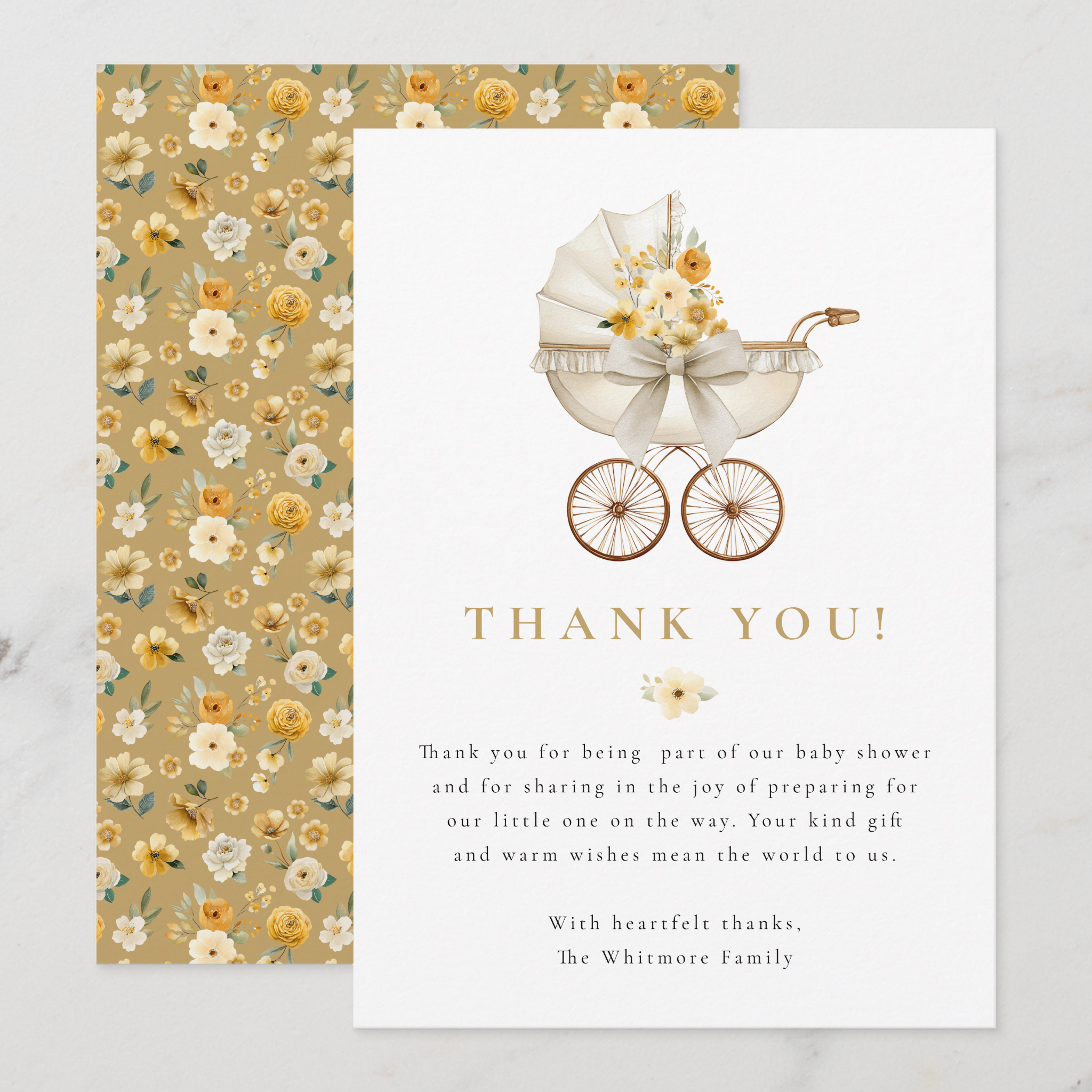 Neutral Baby Shower Thank You Card | Ivory & Gold