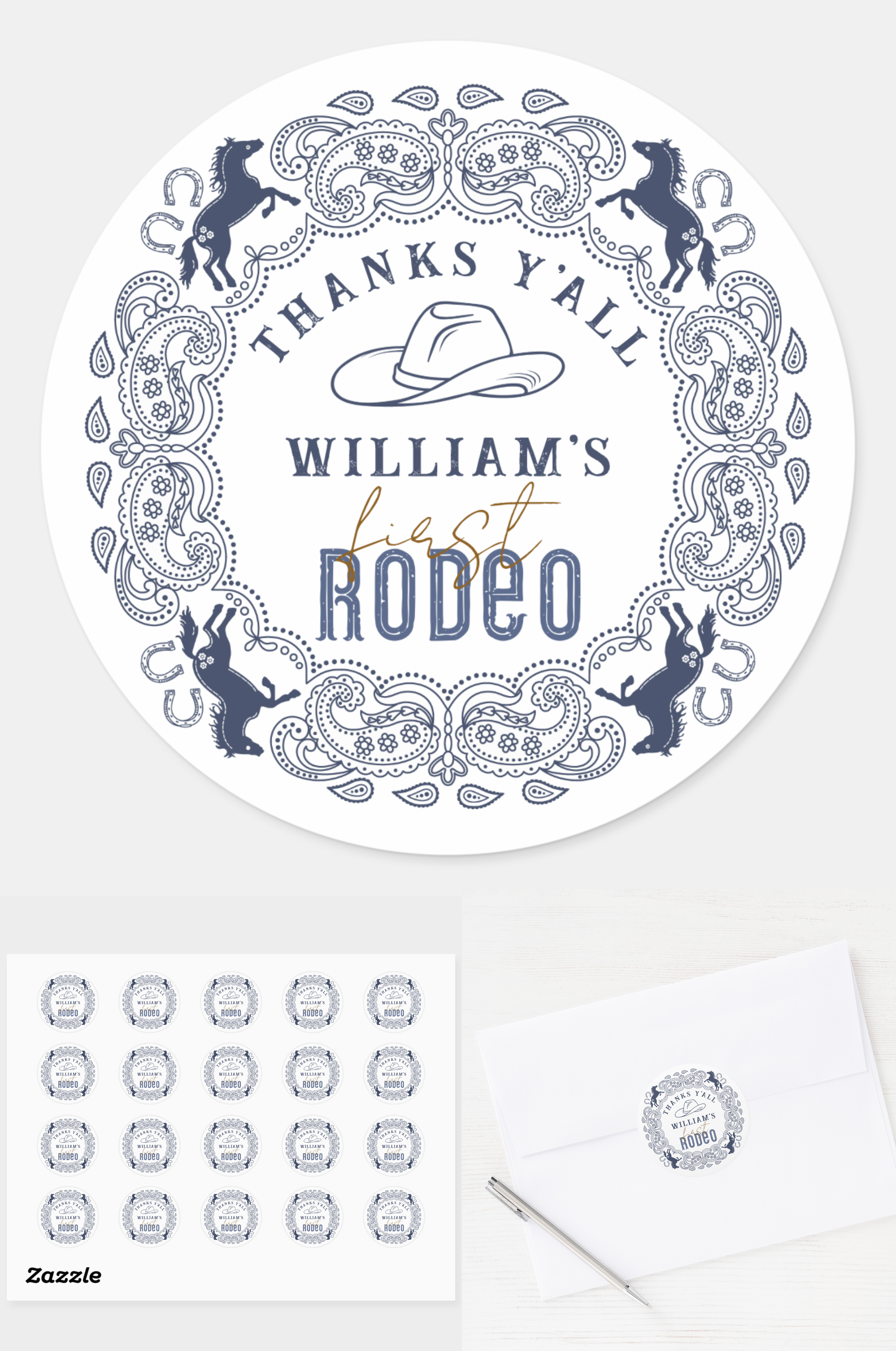 First rodeo birthday favor stickers western cowboy theme