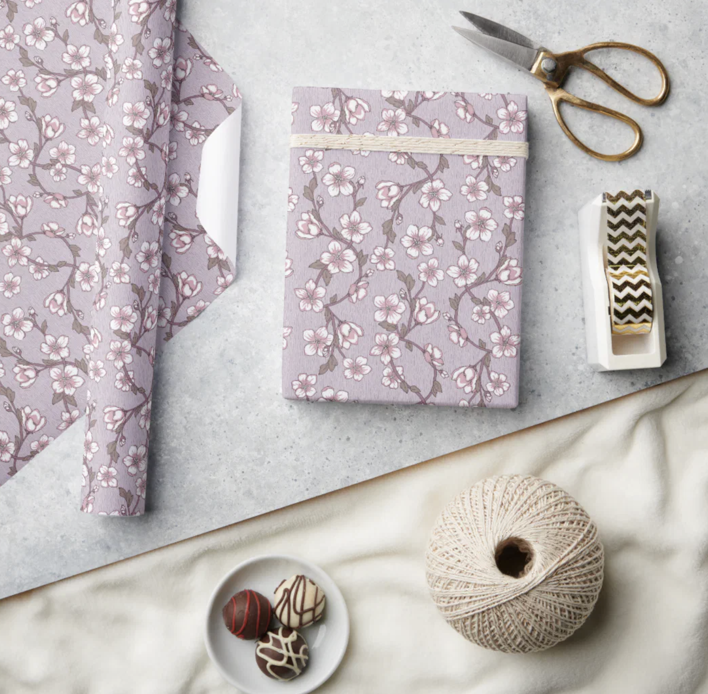 lavender floral gift wrap elegant mother’s day wrapping paper botanical pattern