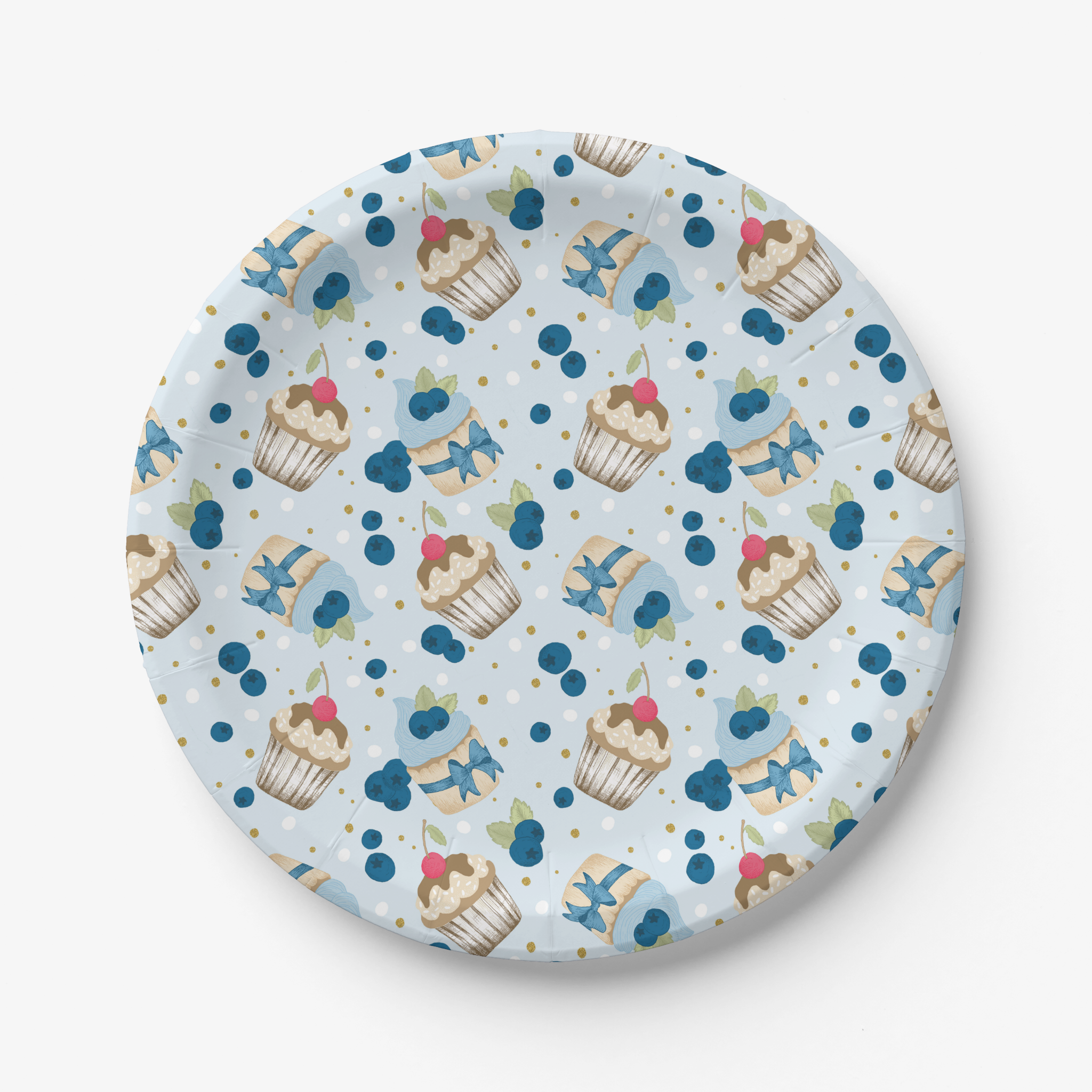 Blueberry cupcake themed birthday plates, for baby boy party decor.