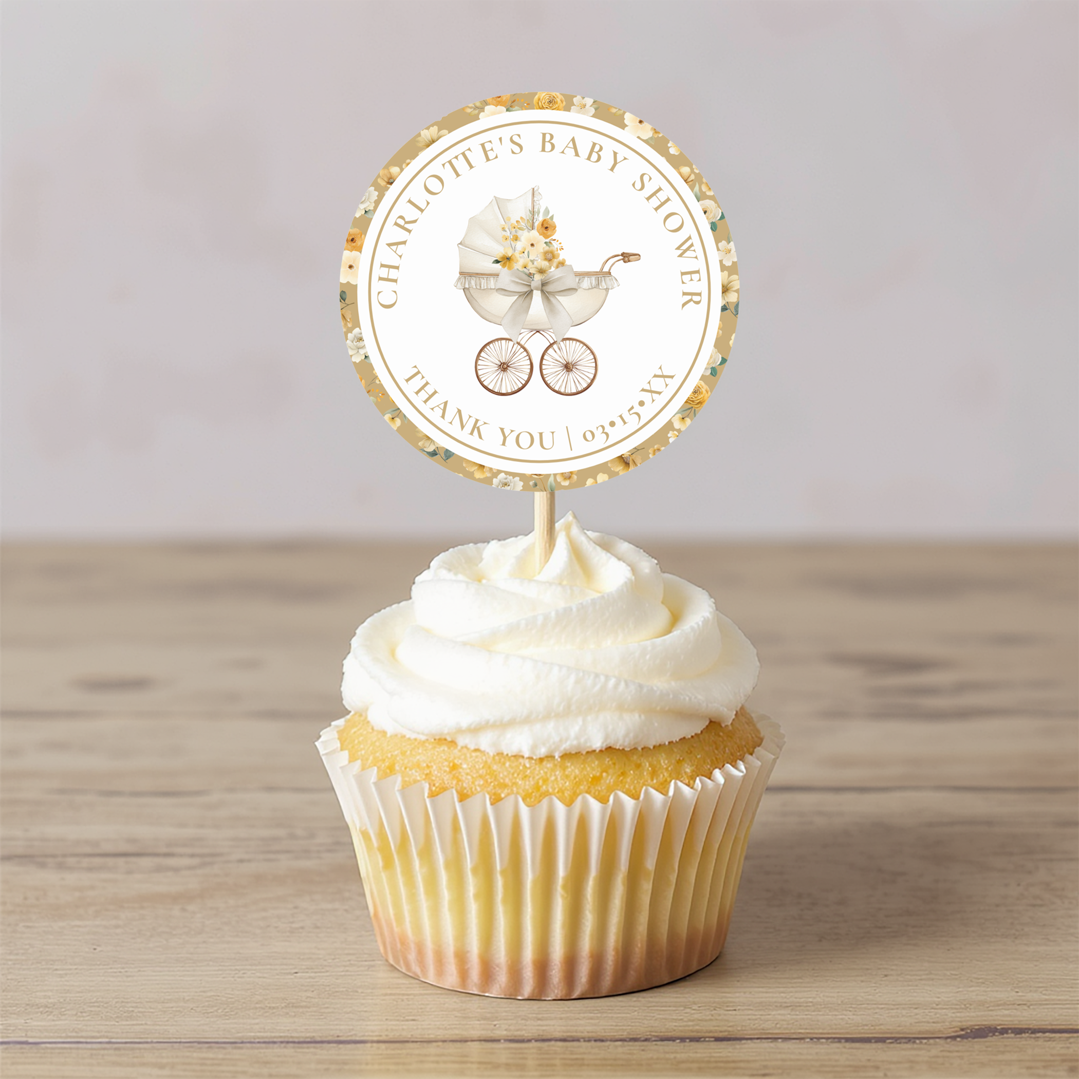 Neutral carriage baby shower thank you sticker seal
