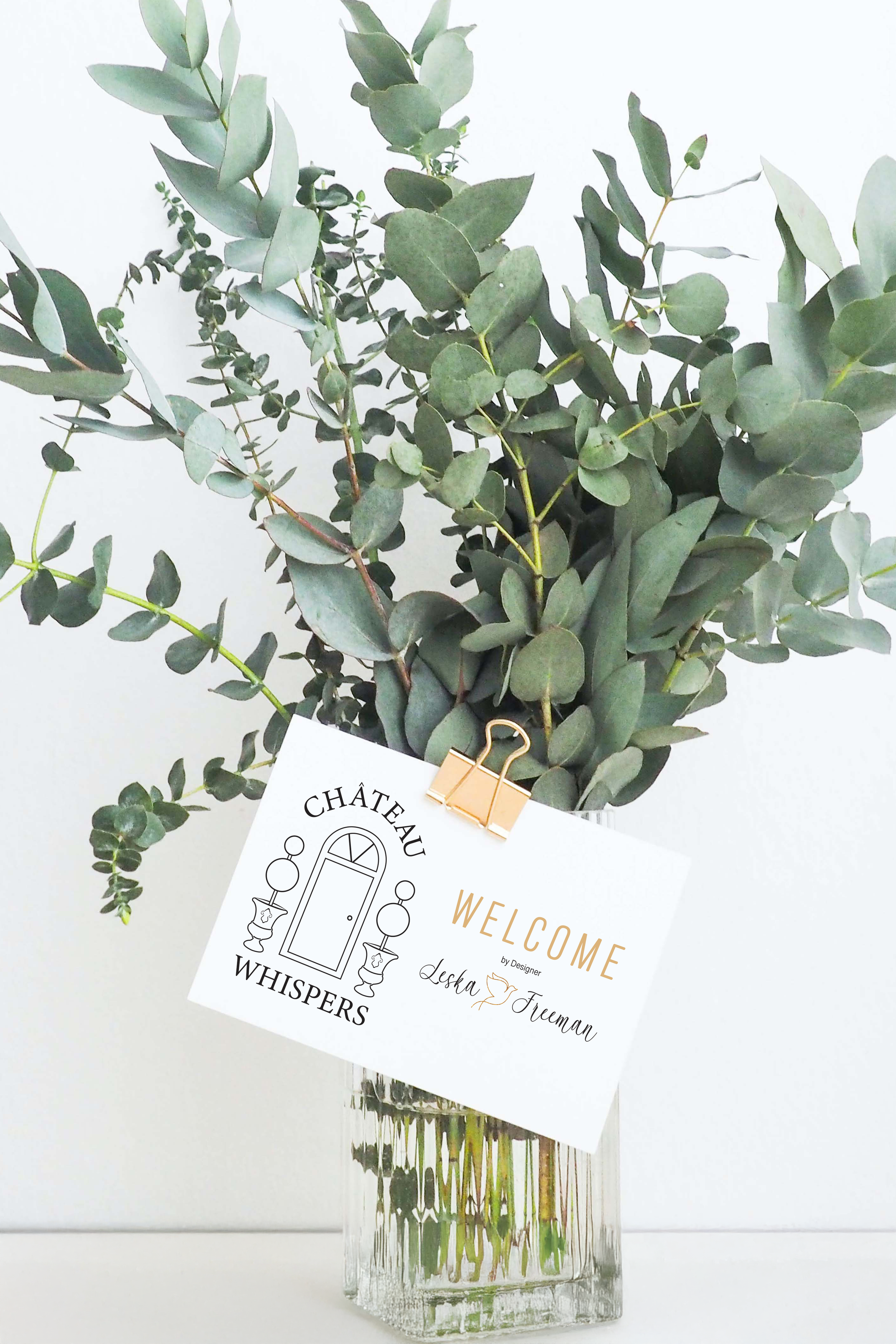 Minimal welcome styling image for Chateau Whispers celebration invitation and blog inspiration.