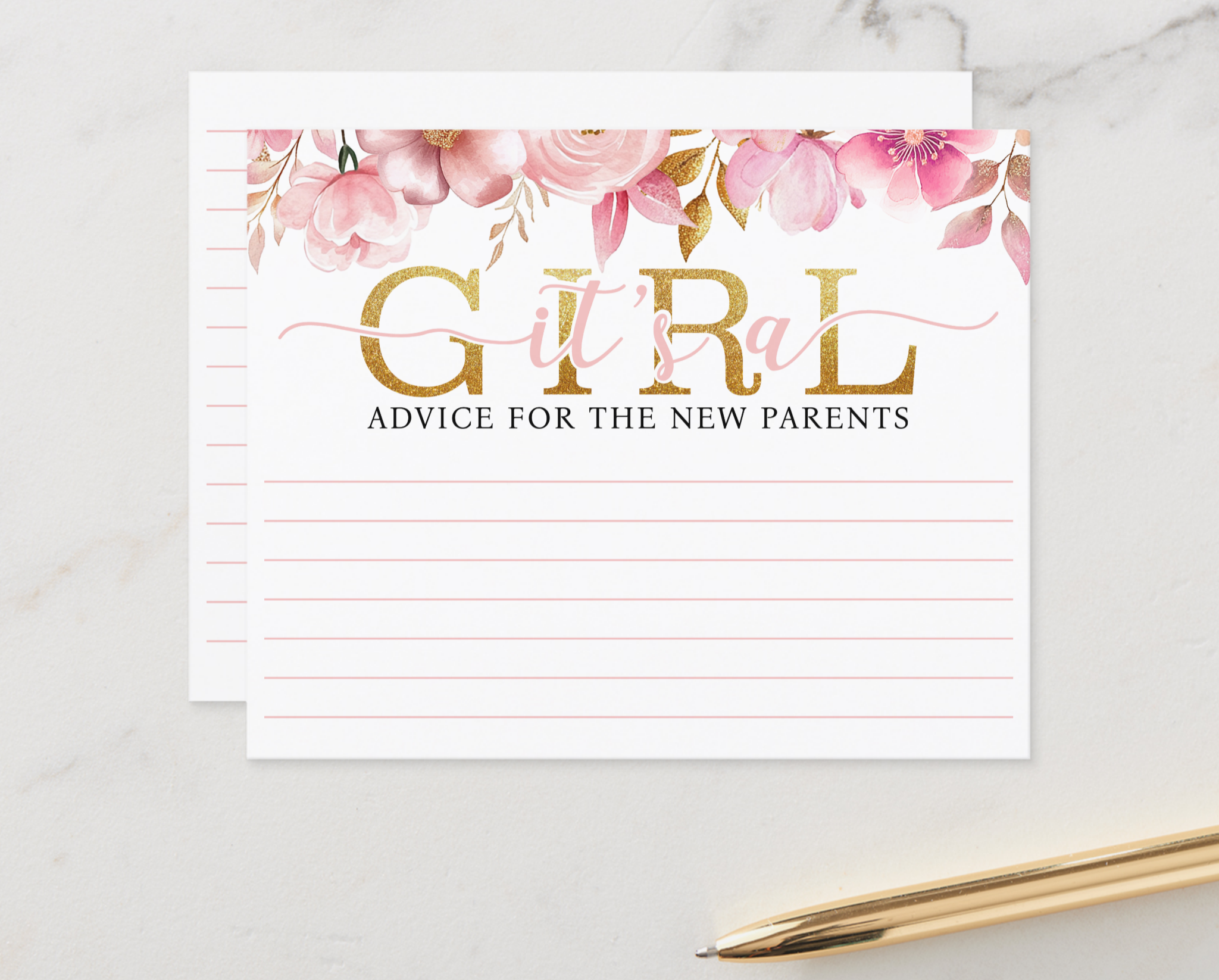 Blush pink floral advice for the parents baby shower card