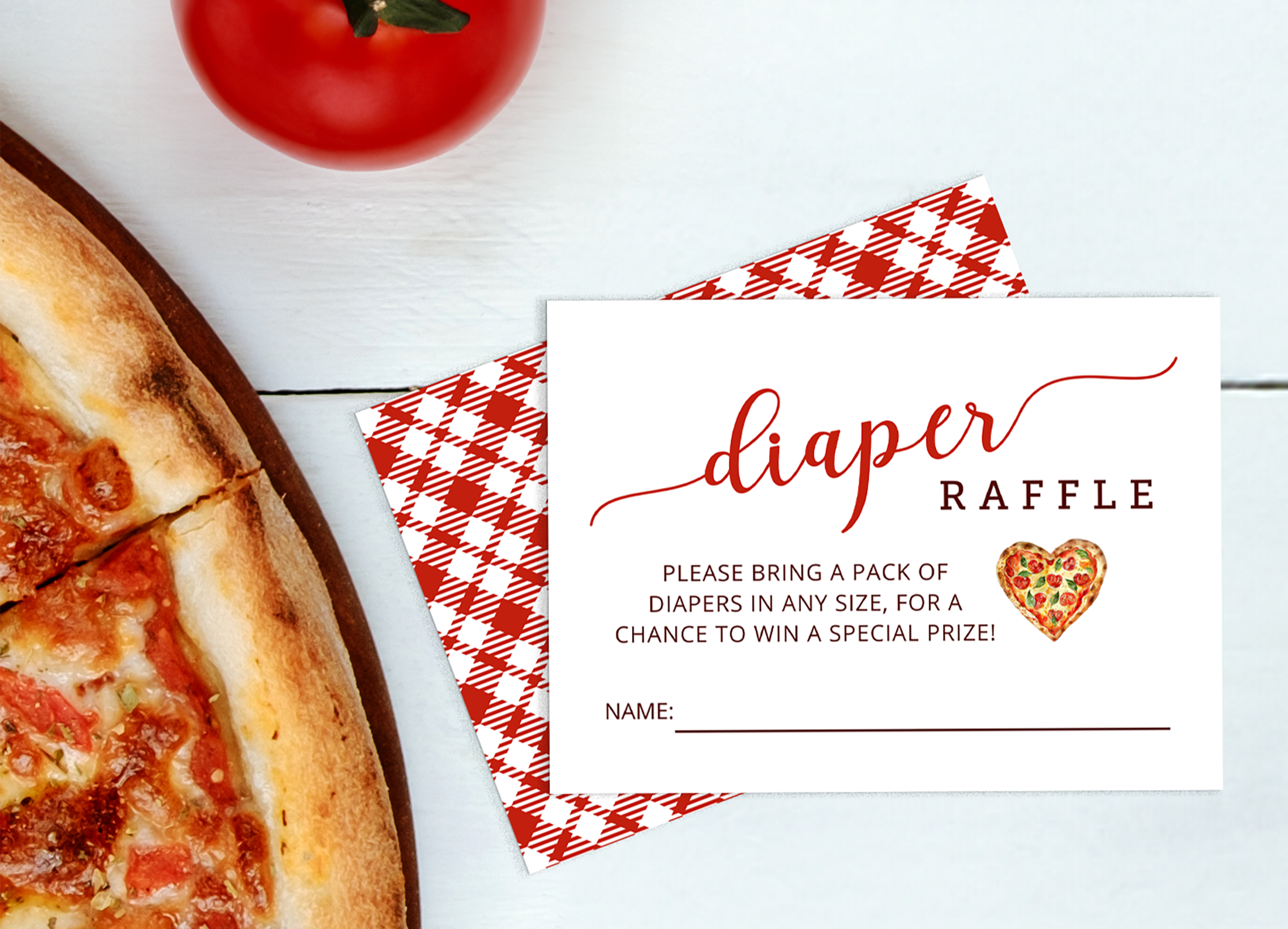Matching diaper raffle card for pizza baby shower