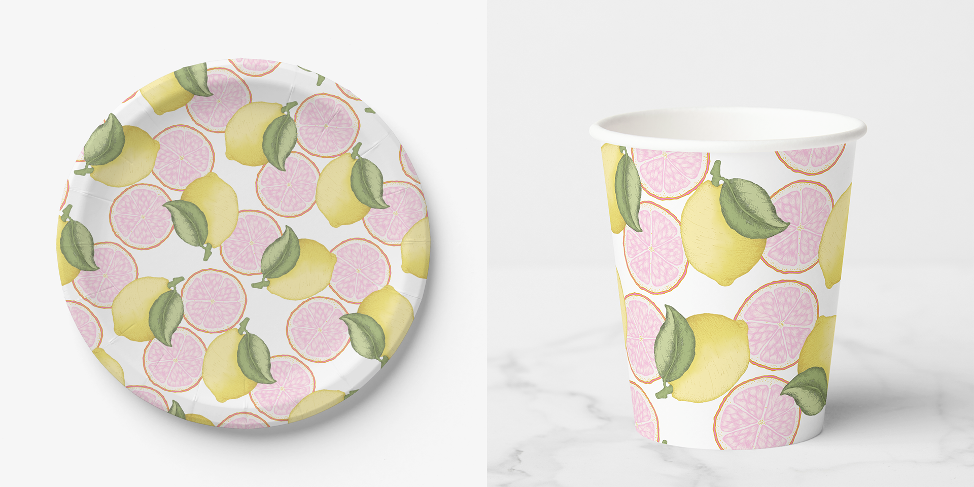 pink lemonade birthday party plates and cups citrus lemon pattern first birthday tableware