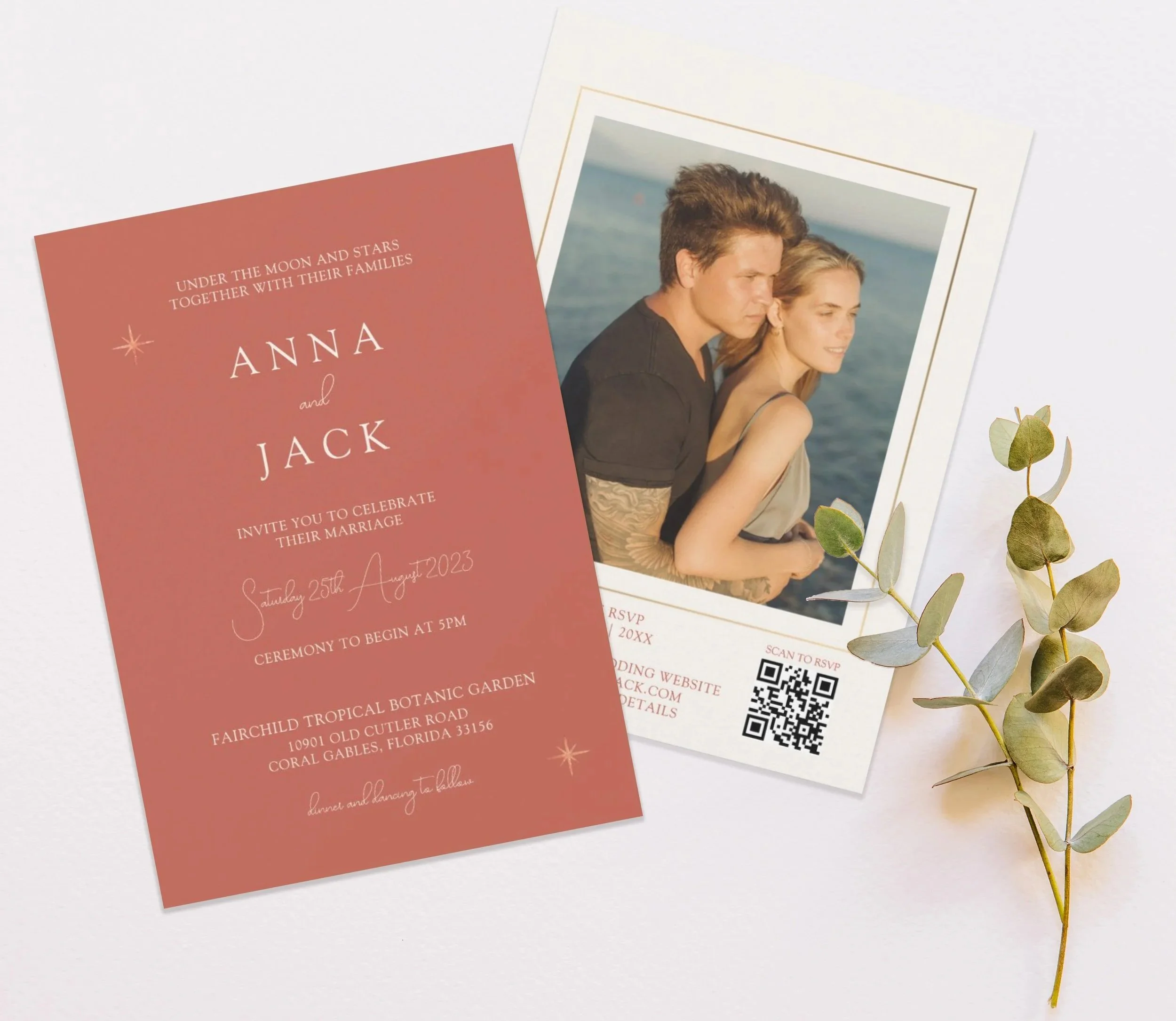 Terracotta Photo QR Code Wedding Invitation with Engagement Photo