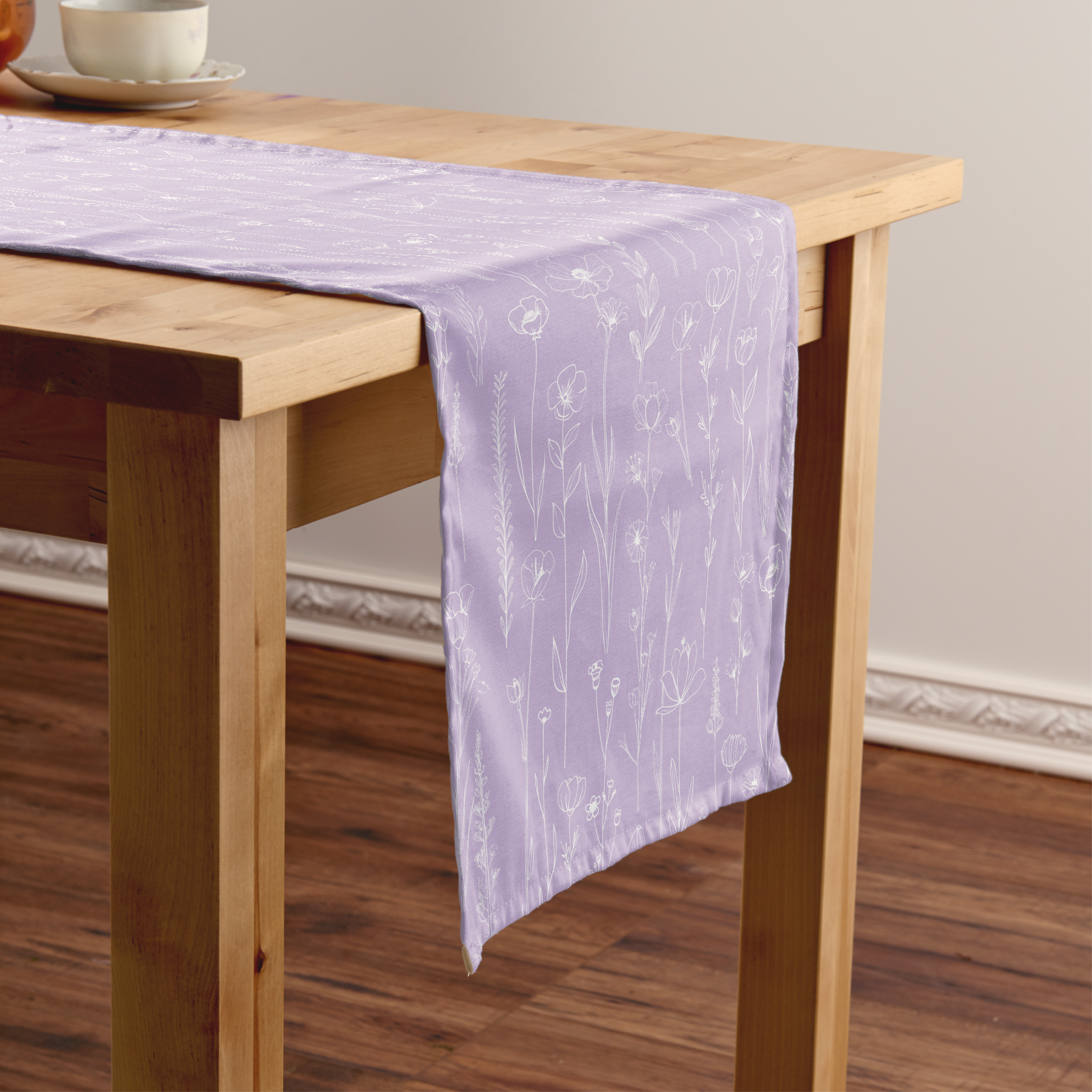 Lavender wildflower baby shower table runner for spring party decor