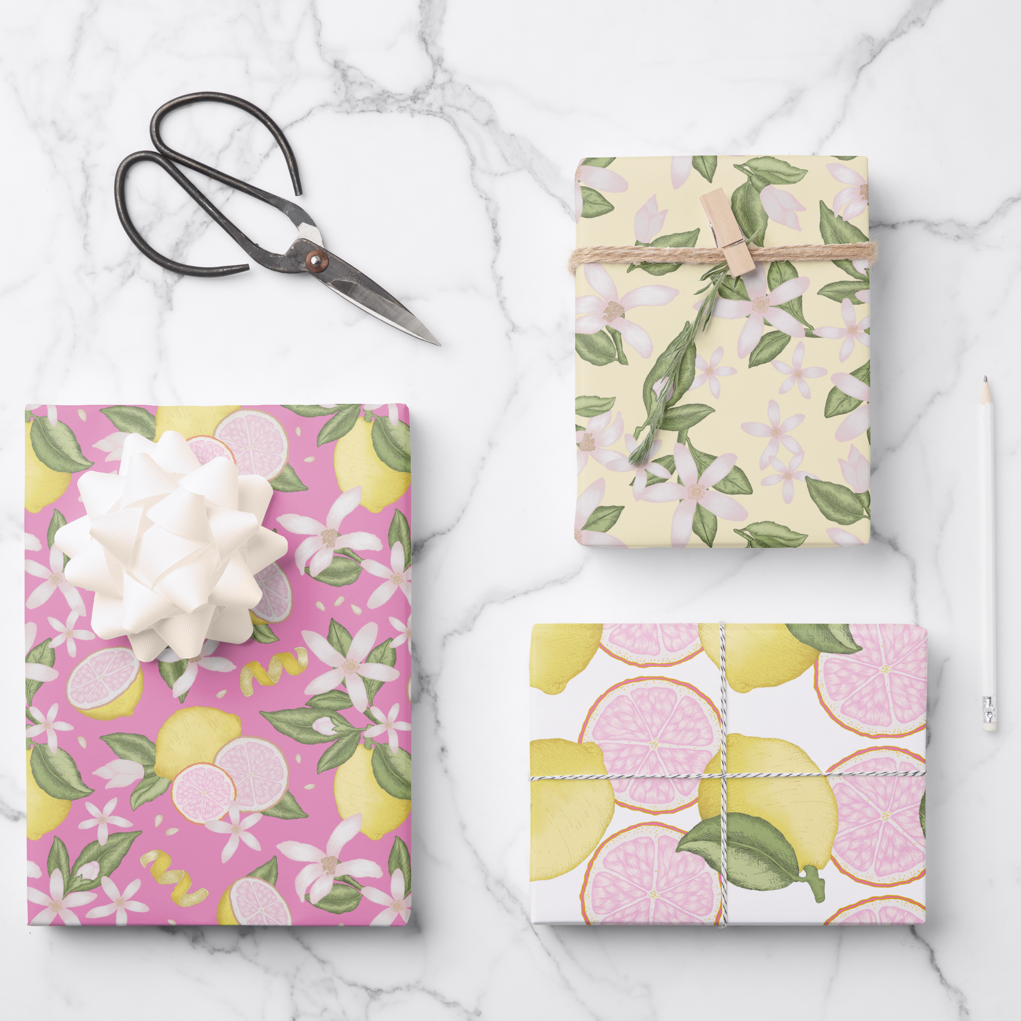 pink lemonade birthday wrapping paper lemon citrus party gift wrap