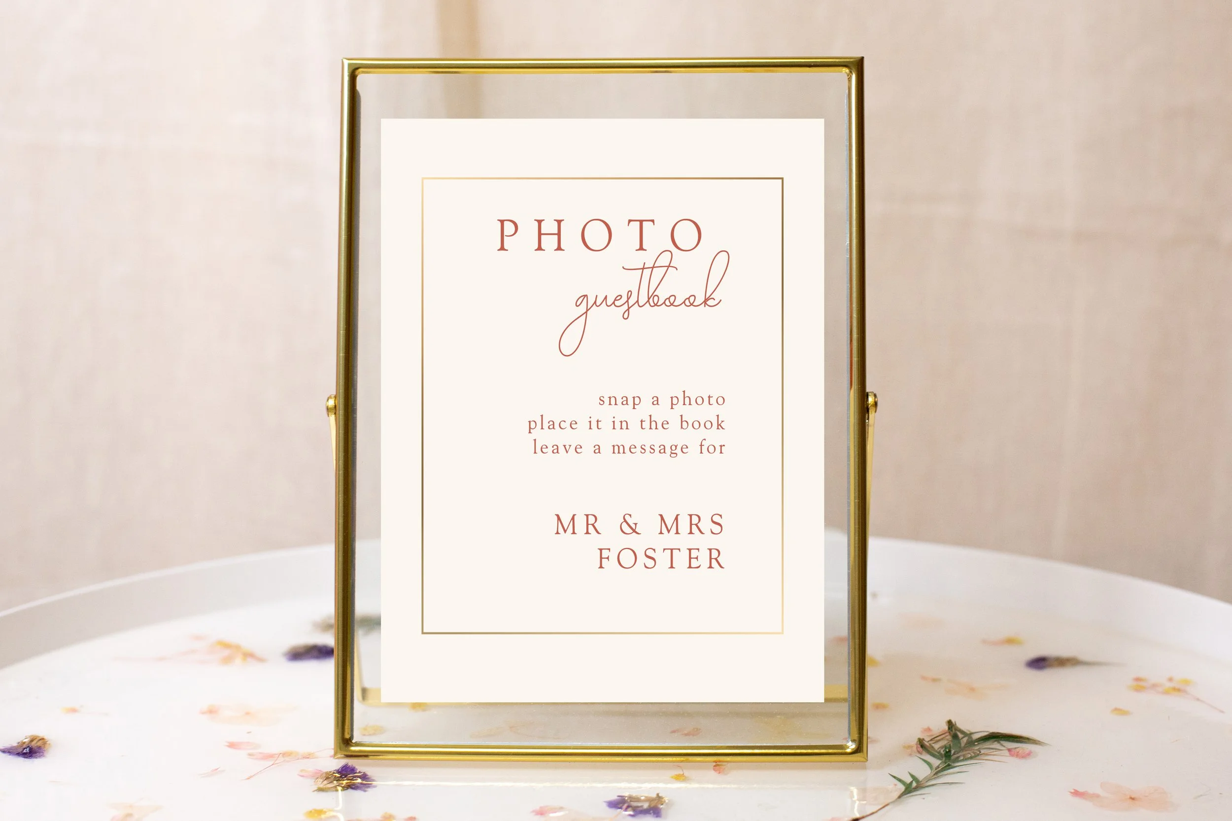 Terracotta celestial wedding photo guestbook sign for wedding reception