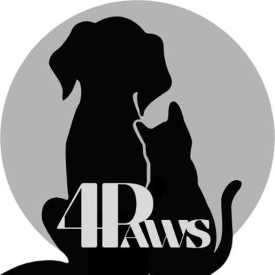 Silhouette of a dog and a cat with the text '4 Paws' inside the design.