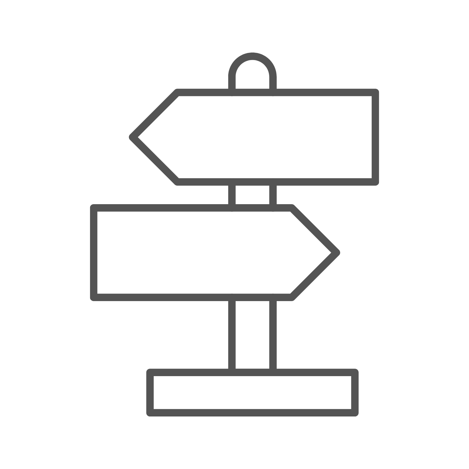 Road sign with two arrows pointing left and right, mounted on a post.