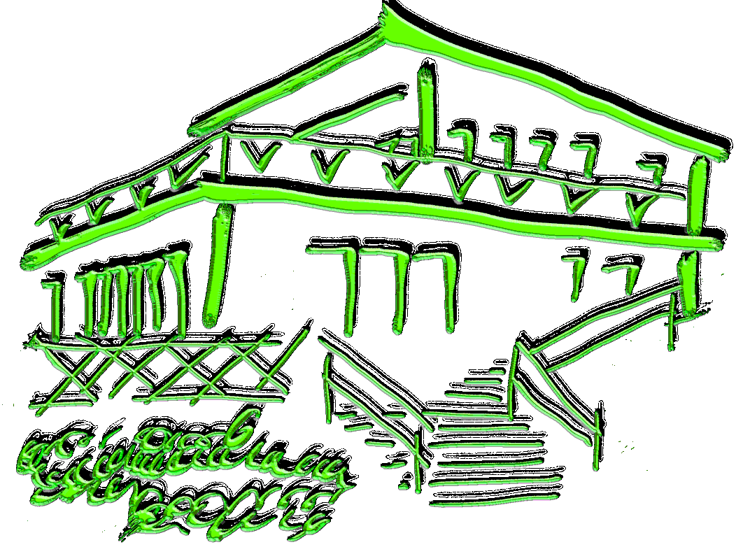 Ein grünes Neonbild zeigt ein Haus mit Dach, Balkon, Zäunen und Treppe, bei Nacht.