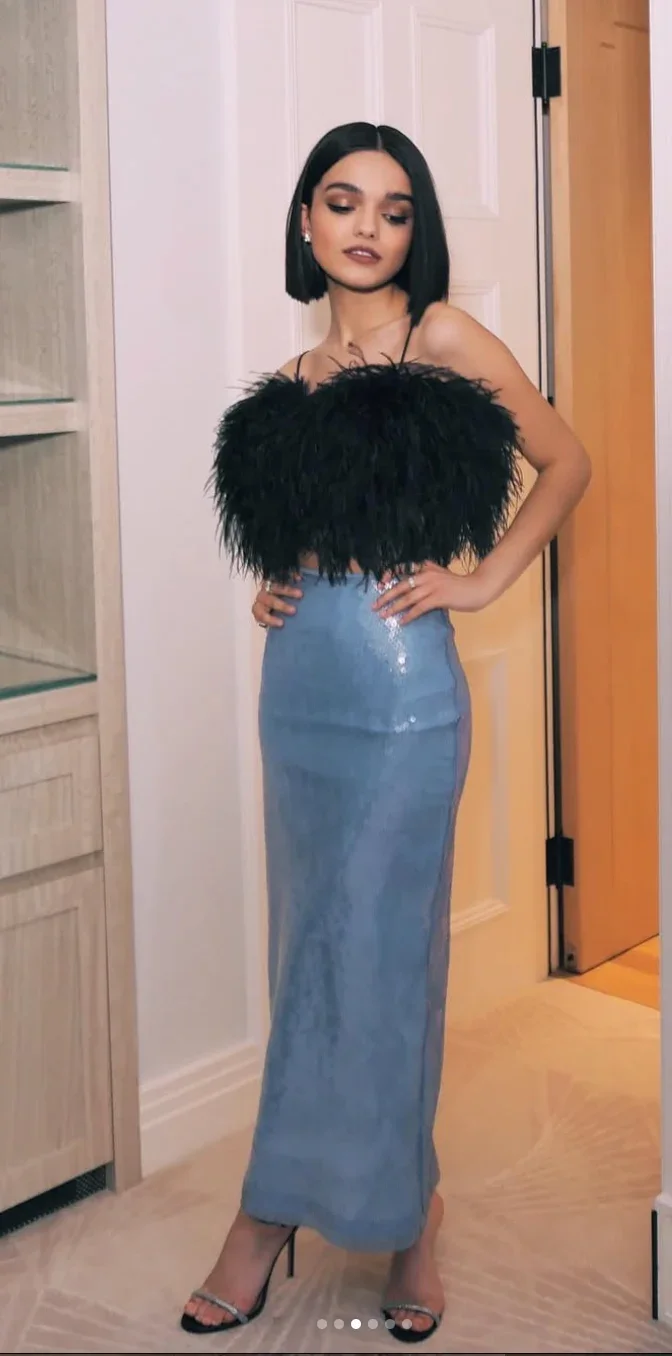 Rachel Zegler in David Roma + Tiffany & Co. British Vogue Fashion+ Film Party. Featured as best dressed by British Vogue.