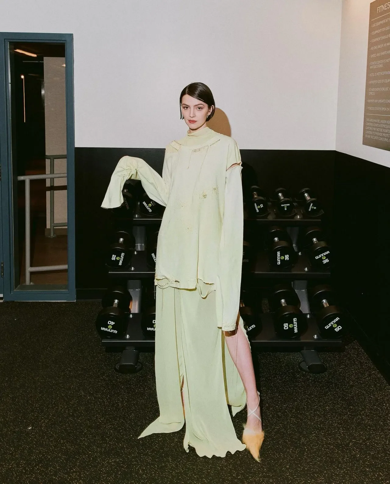 Ella Hunt in Acne Studios for "Fitness Center Rules" editorial.