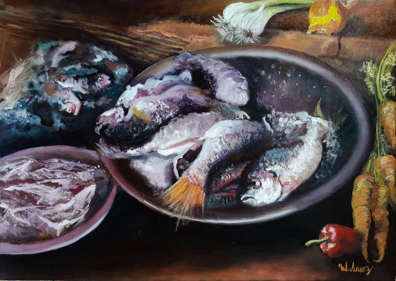 Mariscos, óleo sobre lienzo, 50 x 70 cm