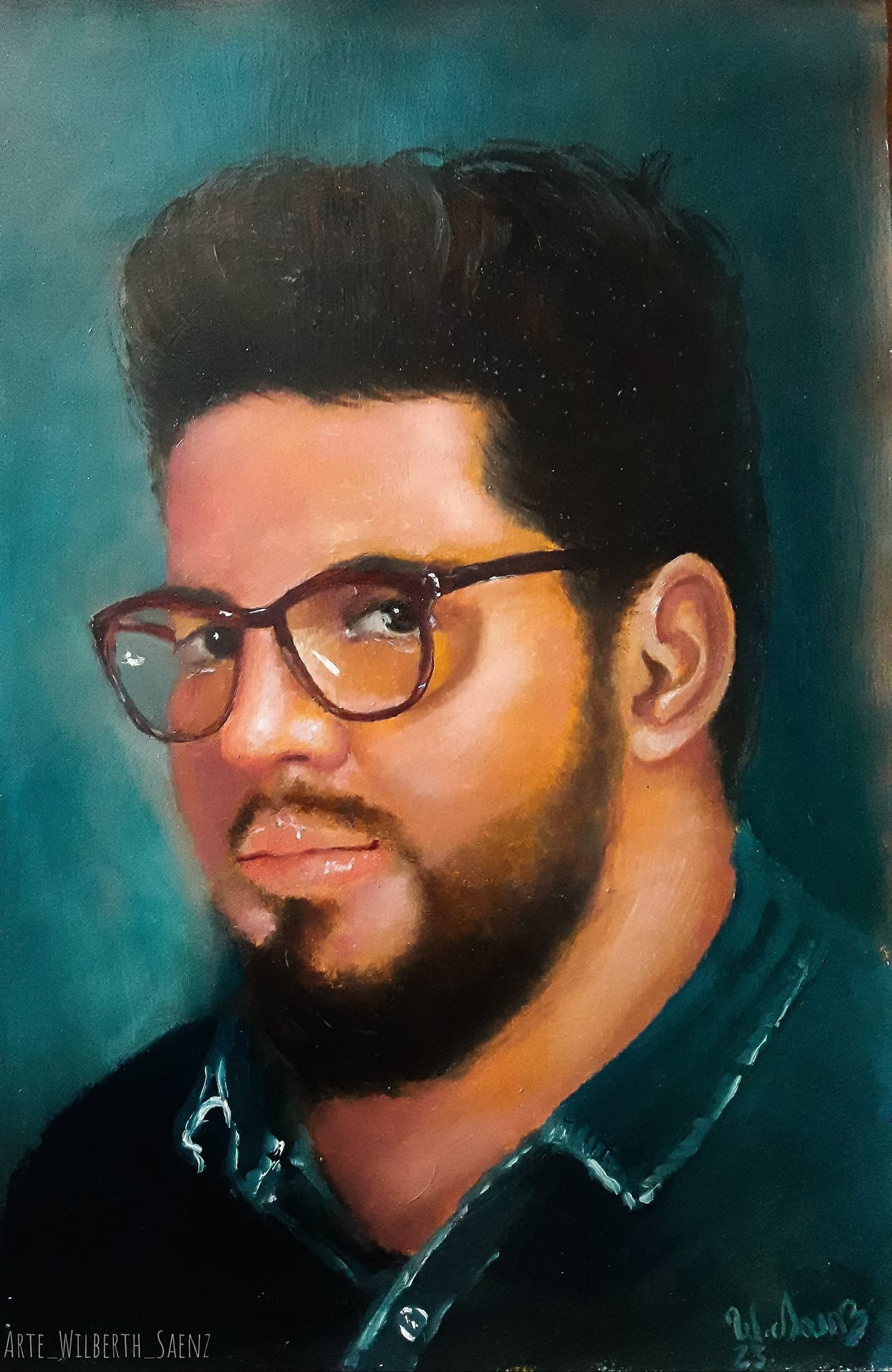 Retrato de un joven con anteojos / Óleo sobre papel / 11.7 x 16.9 in, Colección privada - Costa Rica 2023