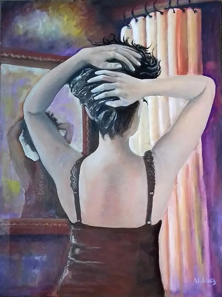 "Mujer frente al espejo", óleo sobre lienzo 40 x 30 Pulg - 2017 / COLECCION PRIVADA MIAMI-FLORIDA-EEUU