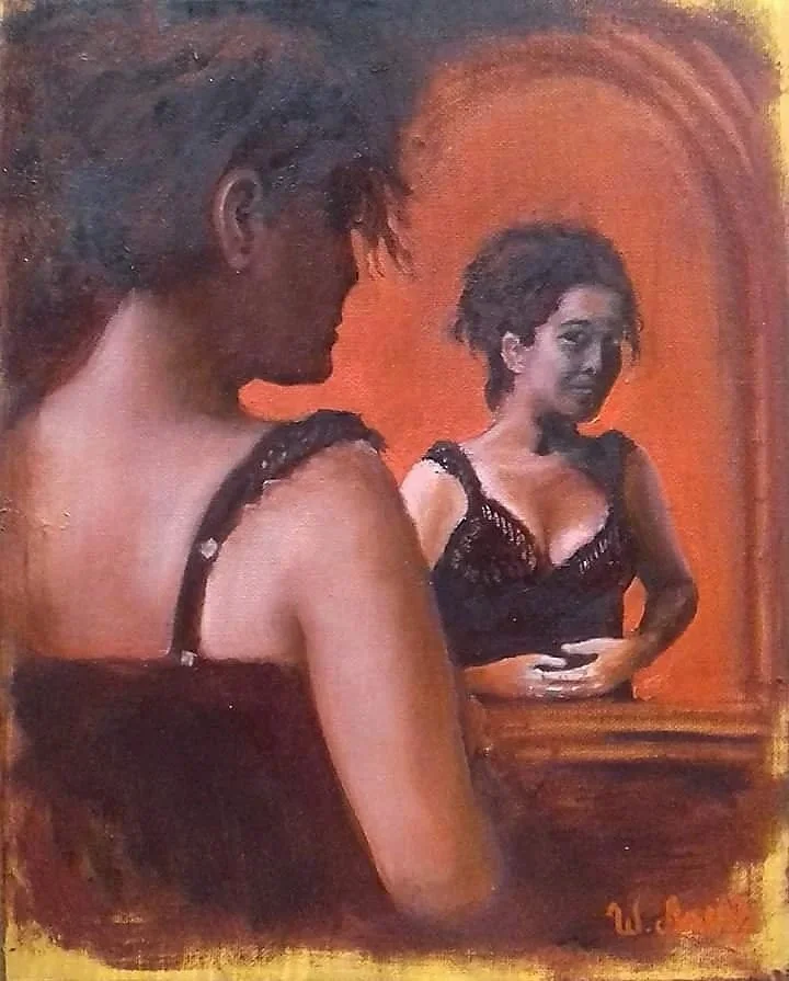 Mujer frente al espejo No 2 / Óleo sobre lienzo, 24 x 30 cm - 2018