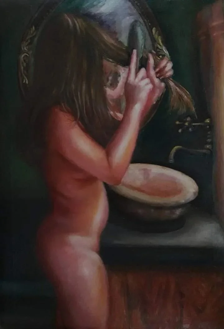 "Mujer frente al espejo No 3" / Óleo sobre lienzo, 20 x 30 In - 2020