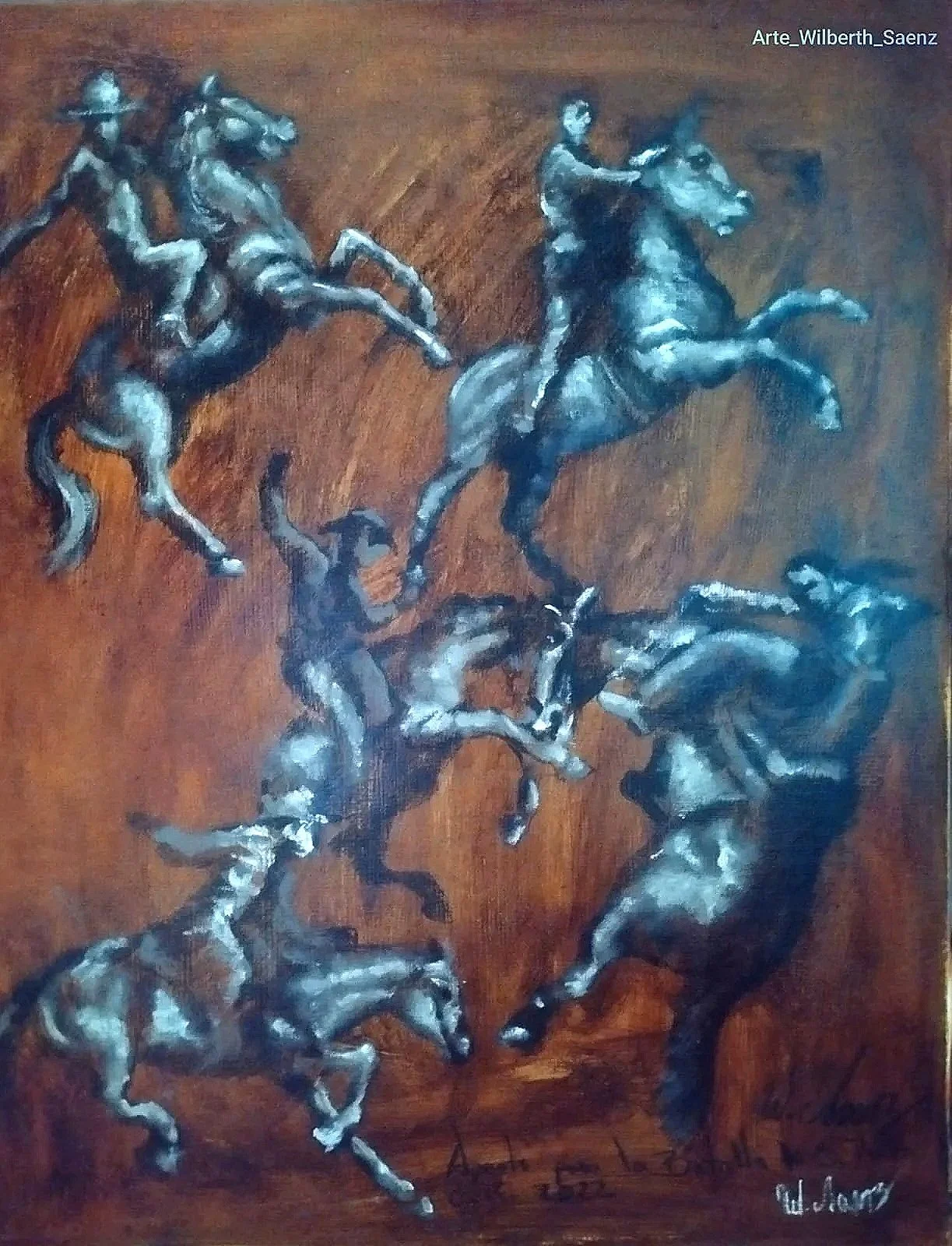 Estudios sobre jinetes / Técnica mixta sobre lienzo,  50 X 40 cm