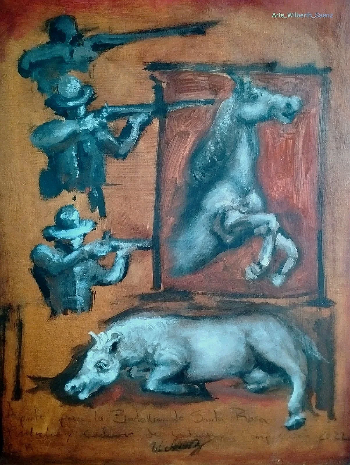 Estudio fusilería y caballos / Técnica mixta sobre lienzo, 50 X 40 cm