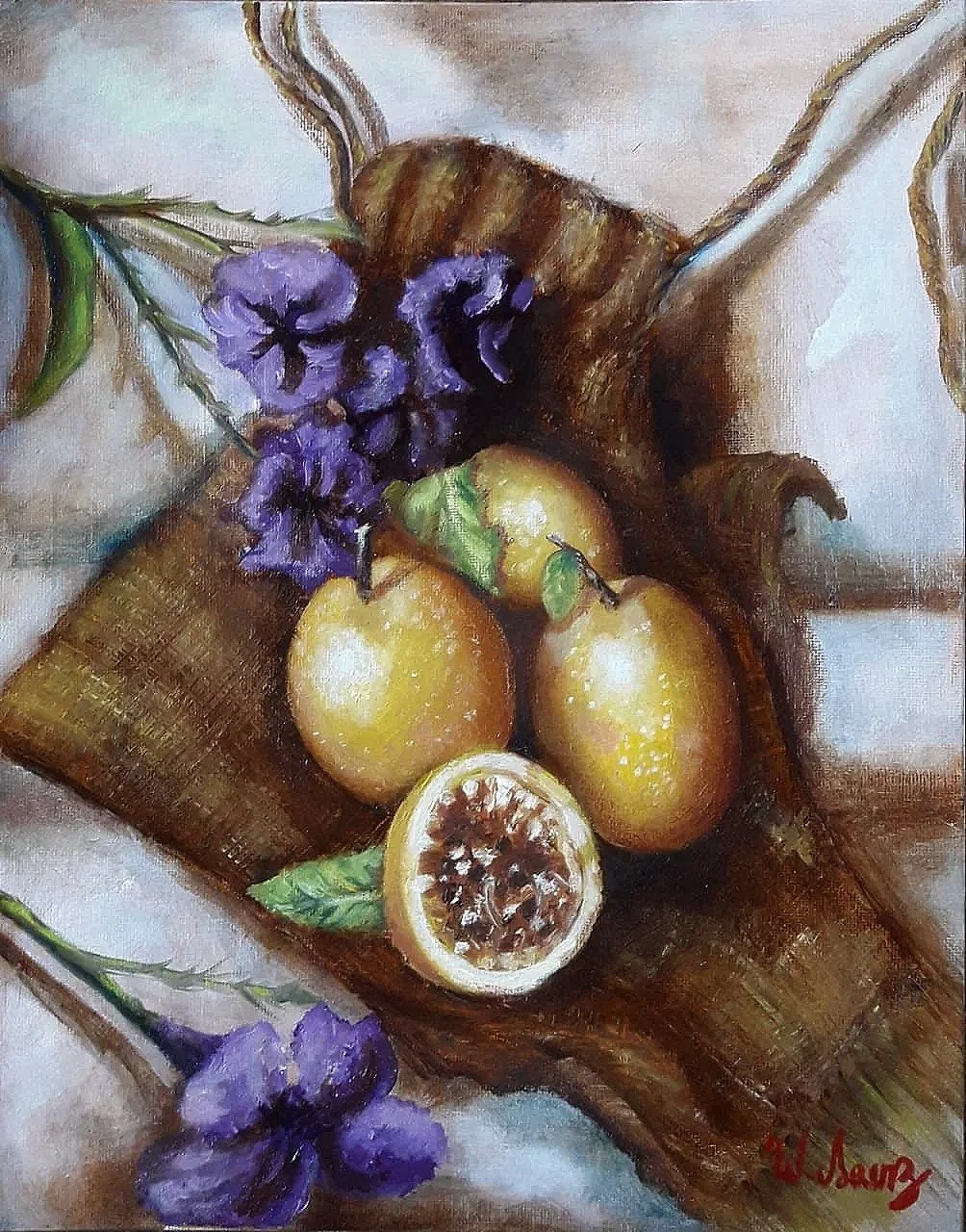 "Maracullá con flores", óleo sobre lienzo, 11 x 14 In - 2019