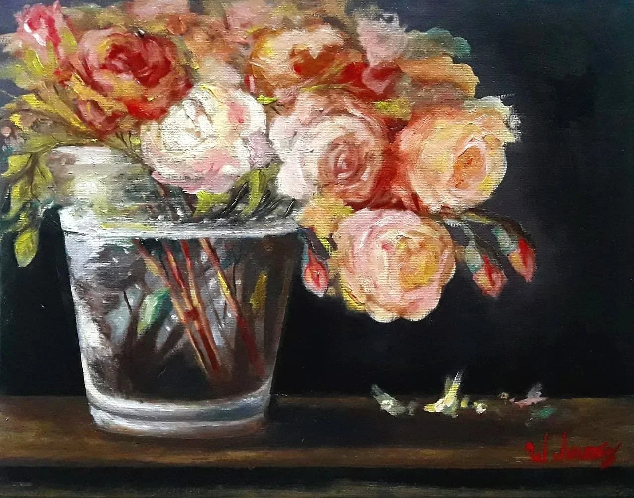Rosas, óleo sobre lienzo, 11 x 14 In - 2019