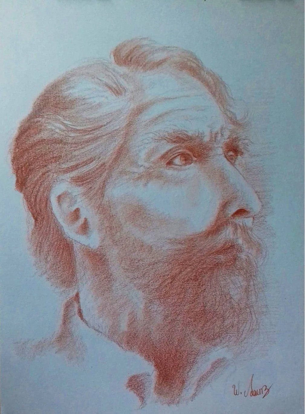 "Cabeza de anciano", Sanguina sobre papel, 11.7 x 16.9 in / 2019