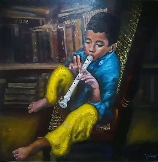 "Pequeño músico", óleo sobre lienzo 30 x 30 In - 2021