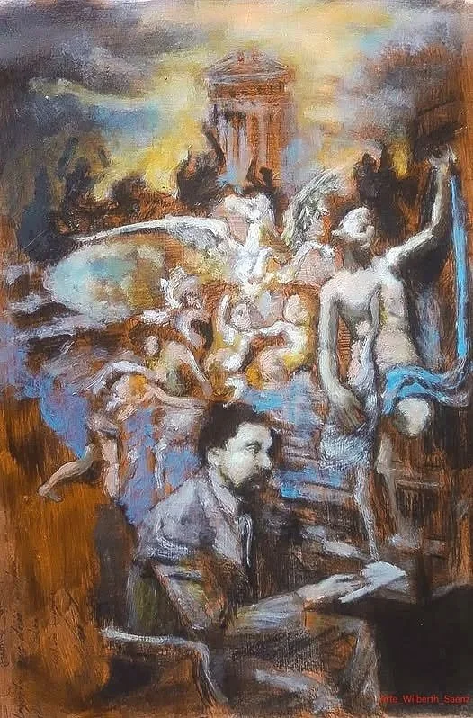 "El sueño del poeta", óleo sobre papel, 11.7 x 16.9 in / 2024