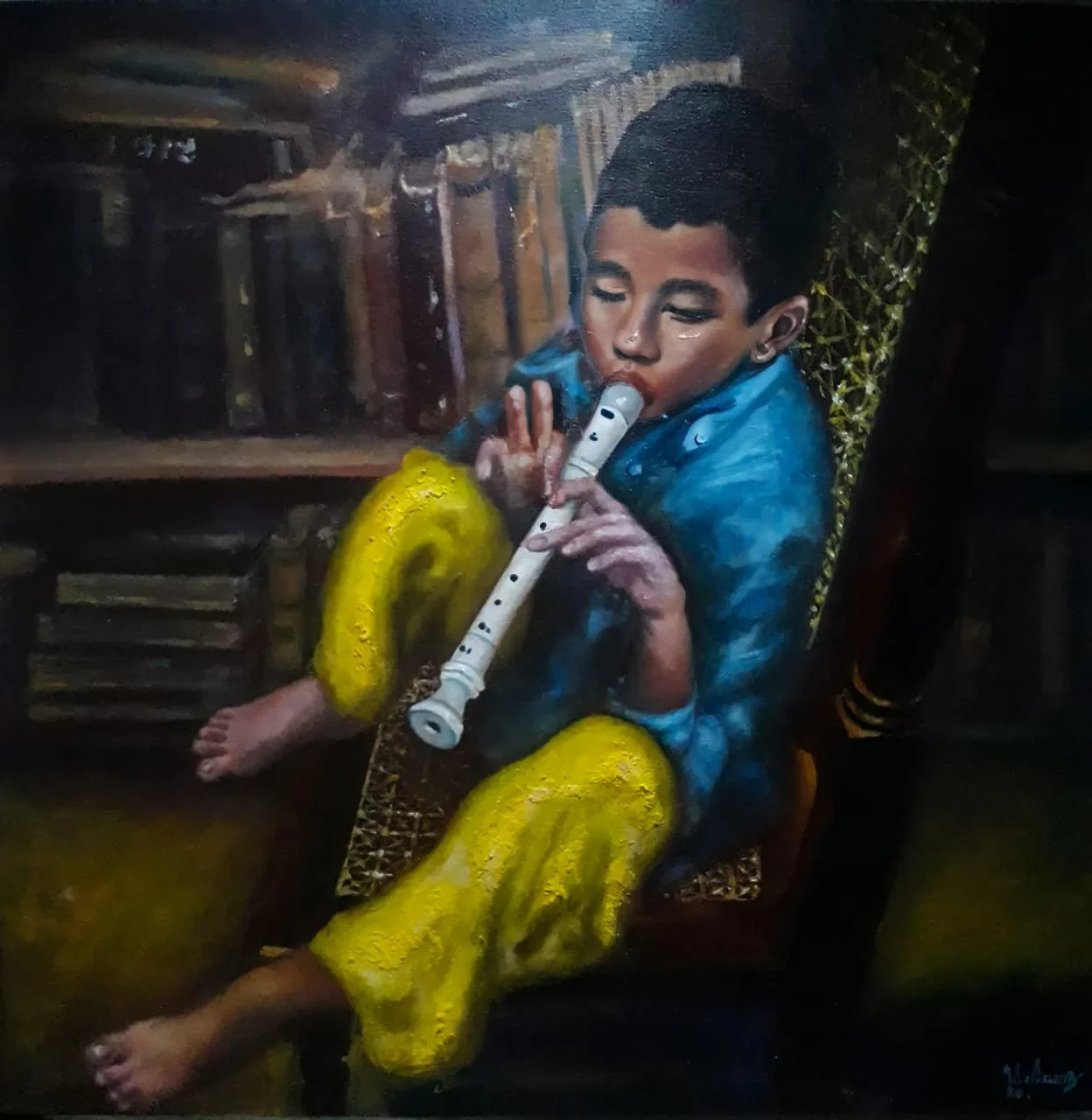 "Pequeño músico" / Óleo sobre lienzo, 30 x 30 In / 2021