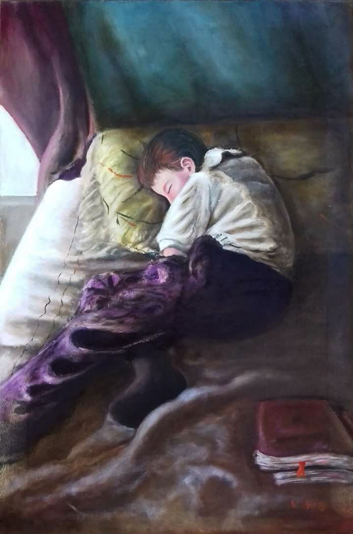 "La siesta después de estudiar" / Óleo sobre lino, 30 x 20 In - 2017