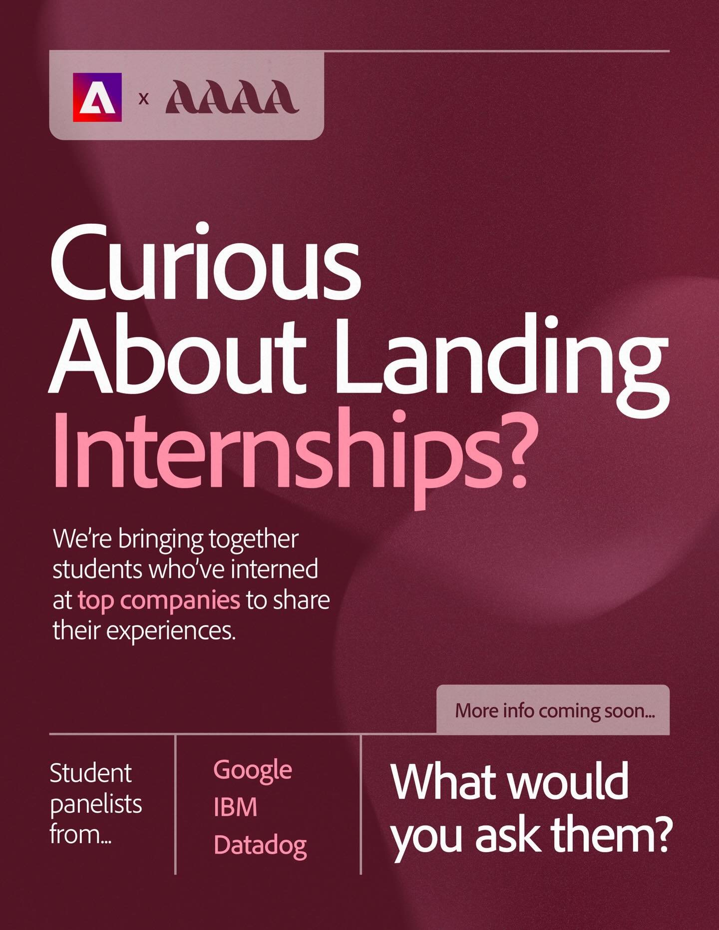 Another internship panel is coming soon 👀

We&rsquo;re hosting a student panel featuring interns from Google, IBM, and Datadog to talk about what it takes to land internships.

What would you want to ask them?
Portfolios? Application tips? Imposter 