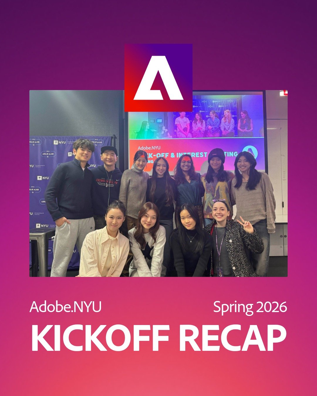 Adobe.NYU had an incredible start to the spring semester with our first Kickoff &amp; Mentorship Interest Meeting! 🥳

A huge thank you to everyone who came to connect and discover what our club is all about!

We&rsquo;re so excited to see all the ne