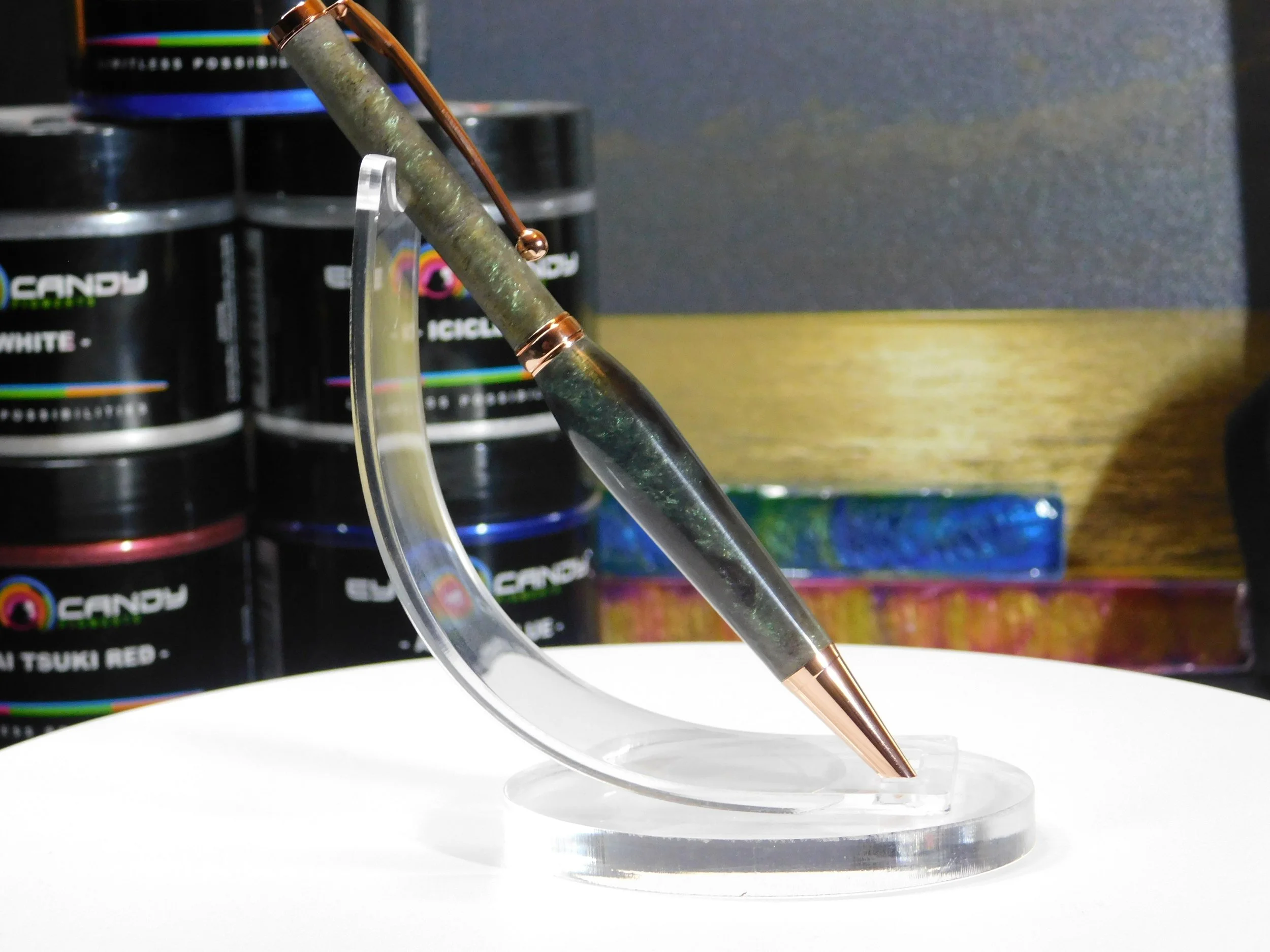 Hand Turned Funline Slimline Twist Ink Pen with Green and Dark Purple